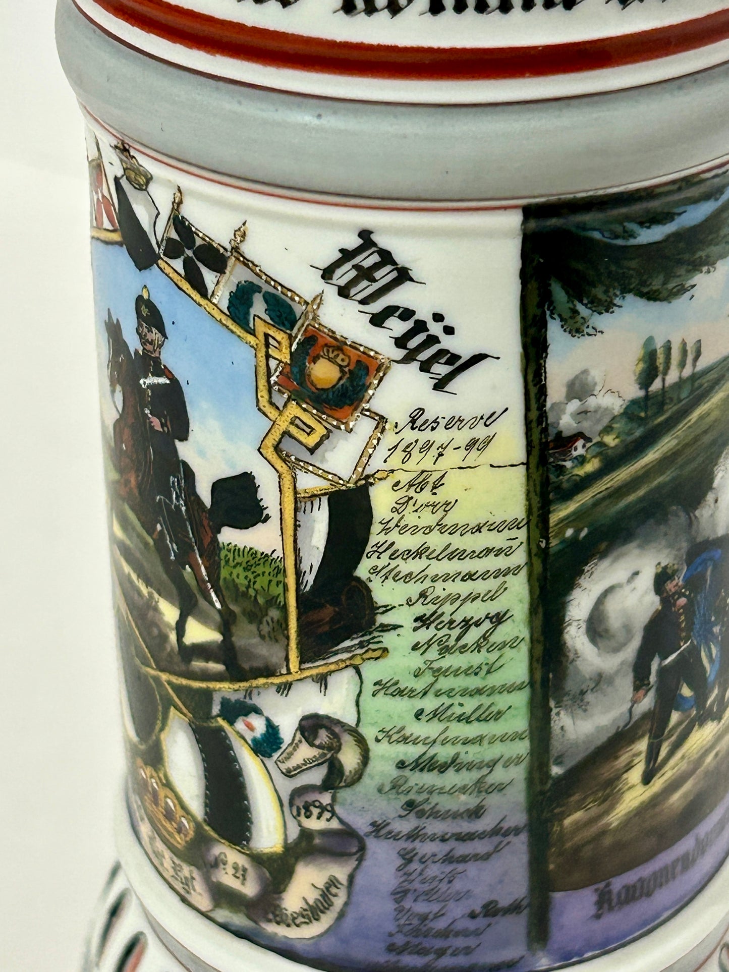 ANTIQUE GERMAN REGIMENTAL BEER STEIN WITH LITHOPANE BOTTOM