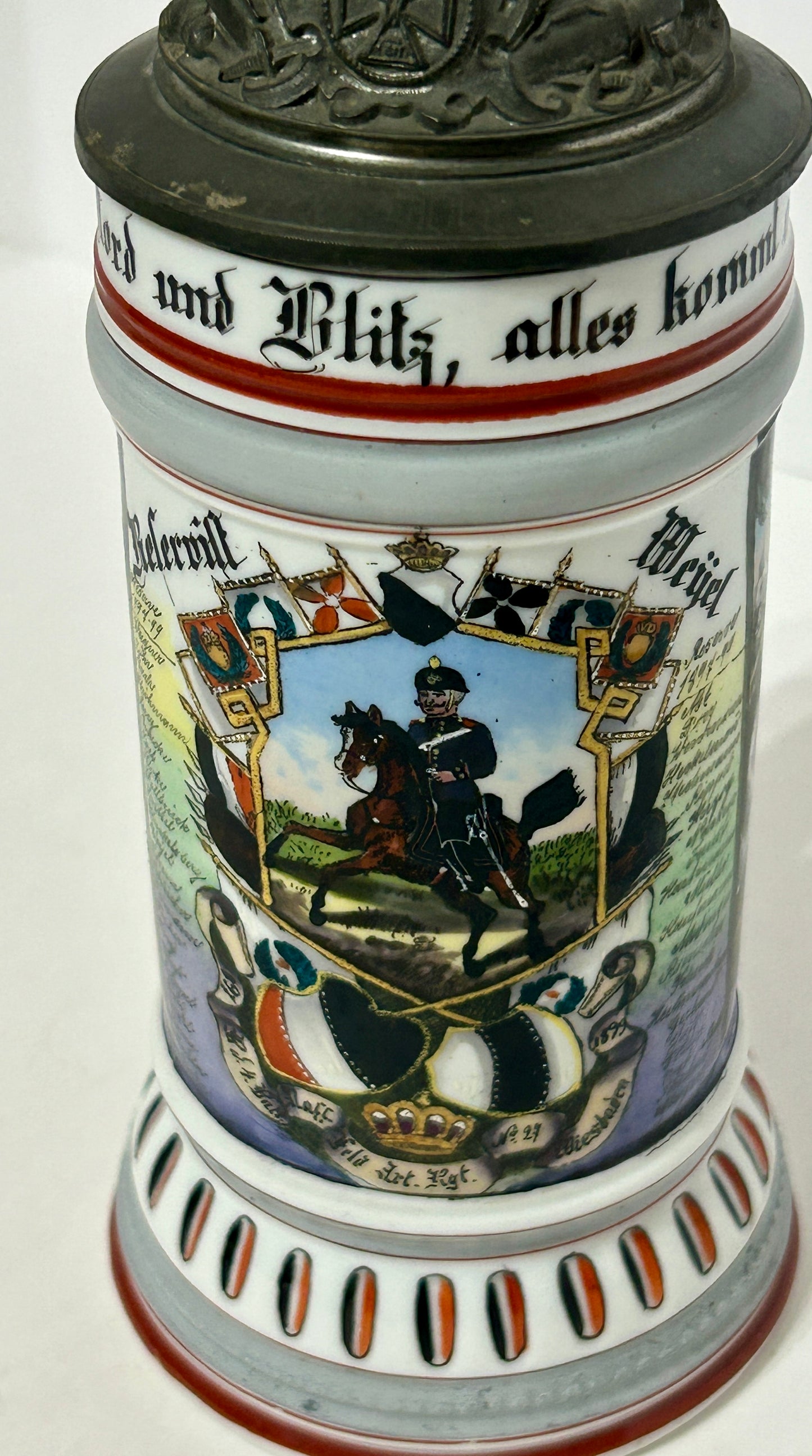 ANTIQUE GERMAN REGIMENTAL BEER STEIN WITH LITHOPANE BOTTOM