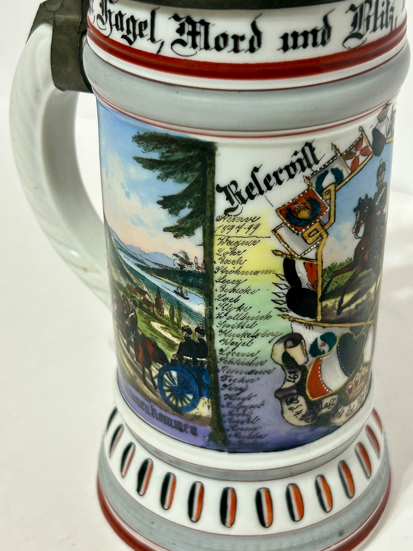 ANTIQUE GERMAN REGIMENTAL BEER STEIN WITH LITHOPANE BOTTOM