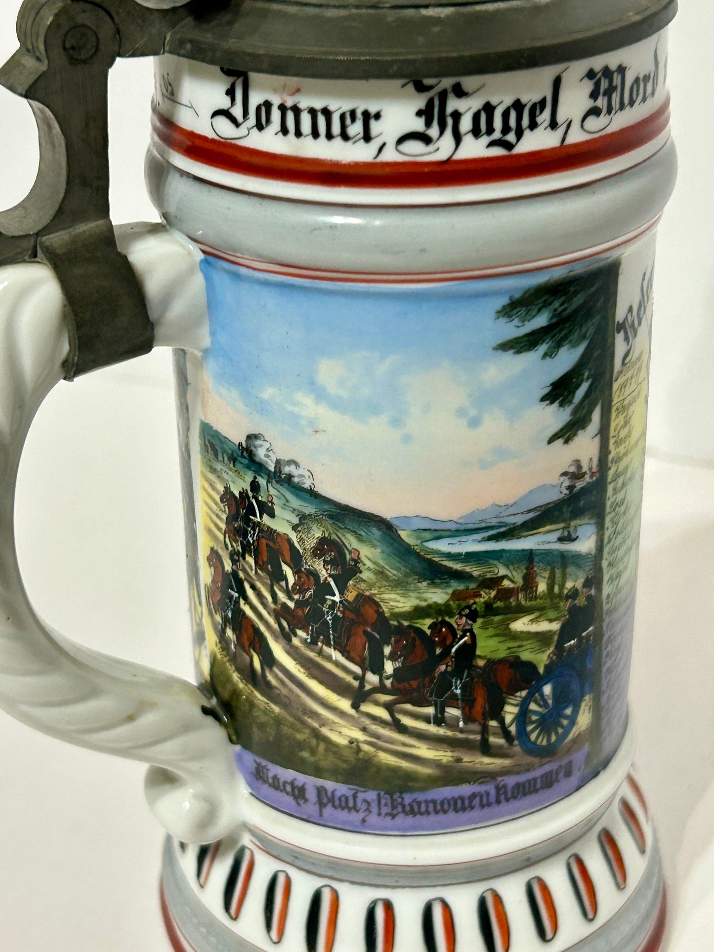 ANTIQUE GERMAN REGIMENTAL BEER STEIN WITH LITHOPANE BOTTOM
