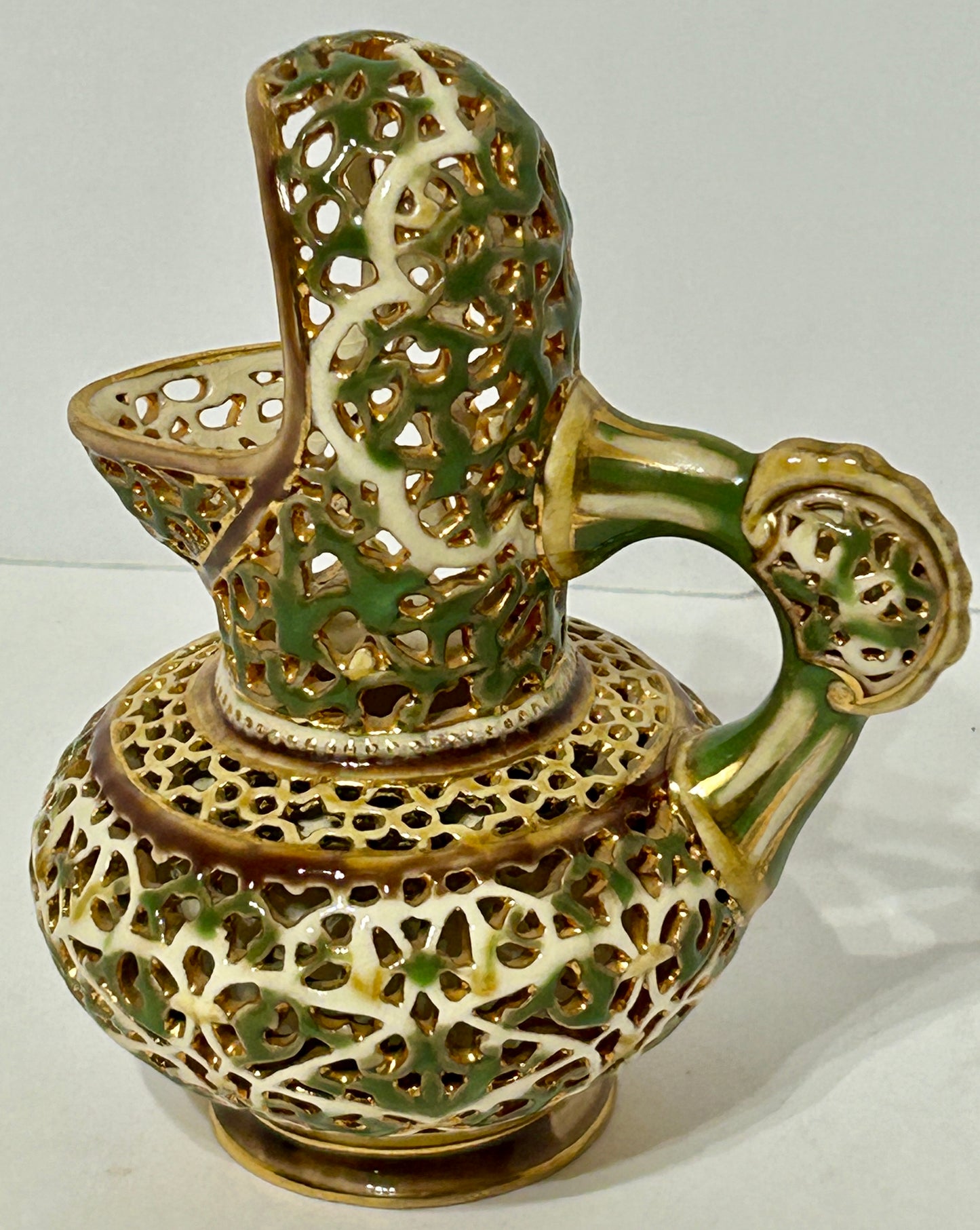 ZSOLNAY PORCELAIN RETICULATED EWER PITCHER