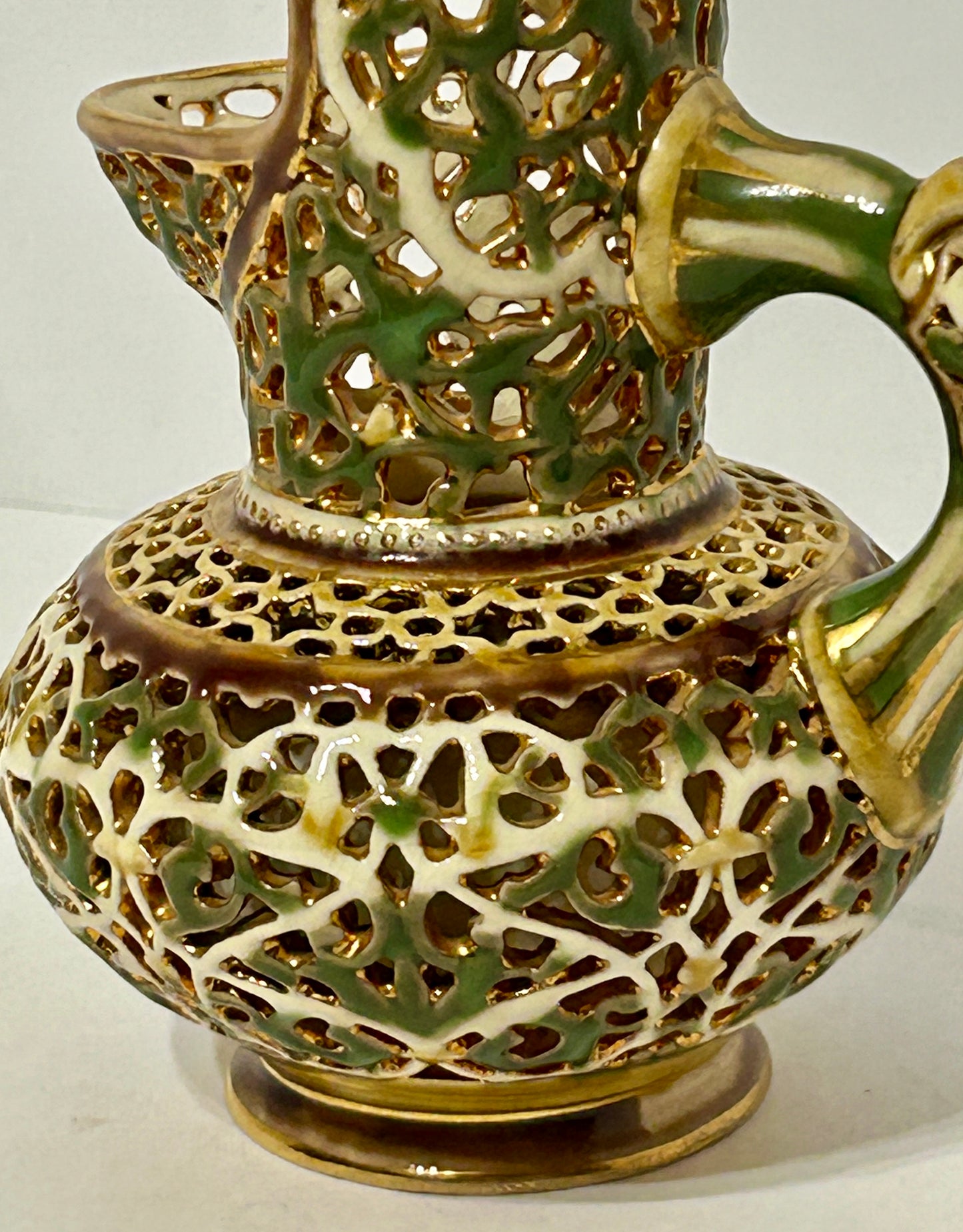ZSOLNAY PORCELAIN RETICULATED EWER PITCHER