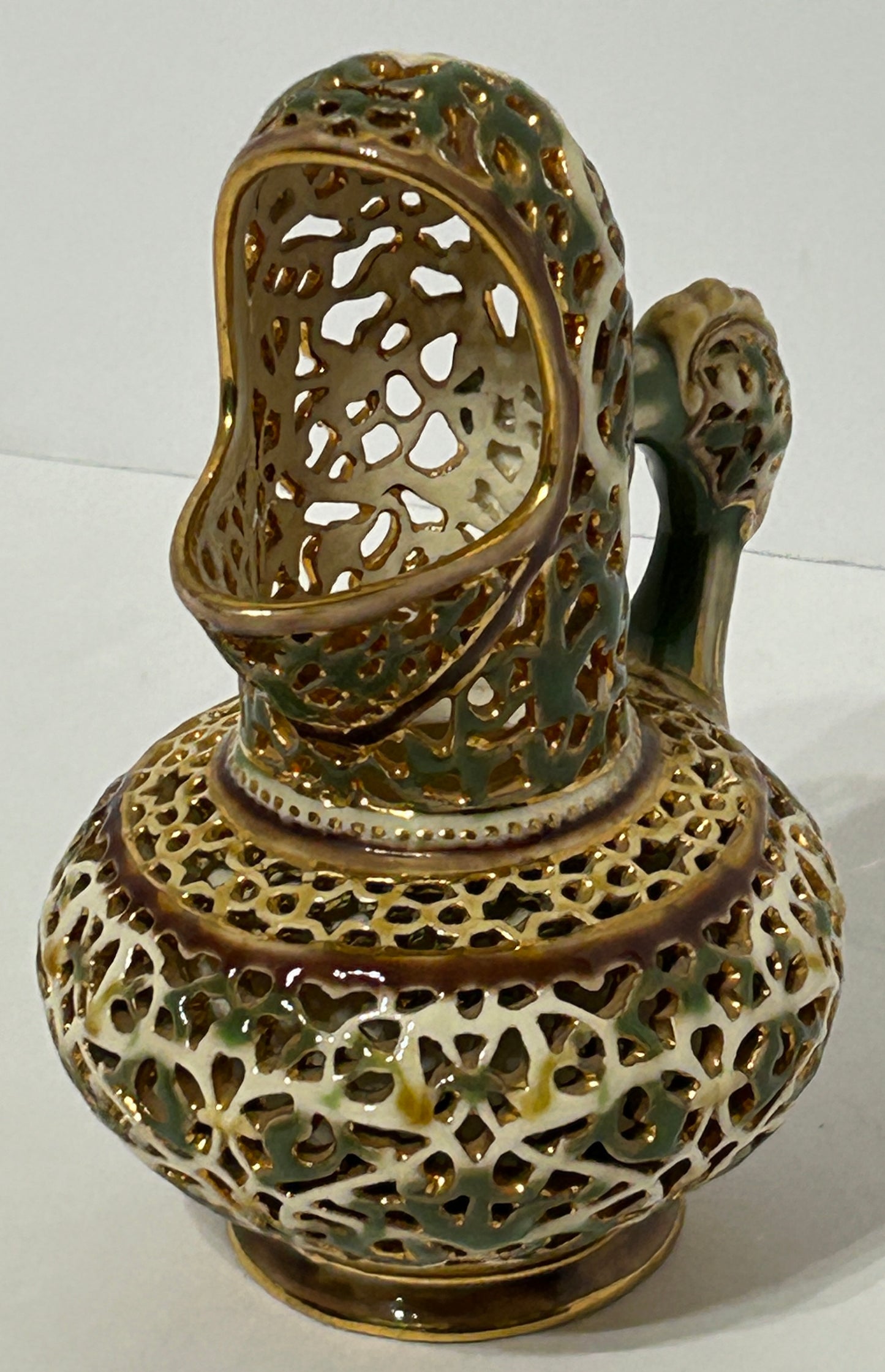 ZSOLNAY PORCELAIN RETICULATED EWER PITCHER