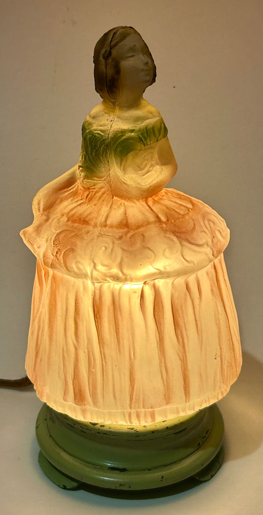 FIGURAL GIRL TIFFIN GLASS LAMP
