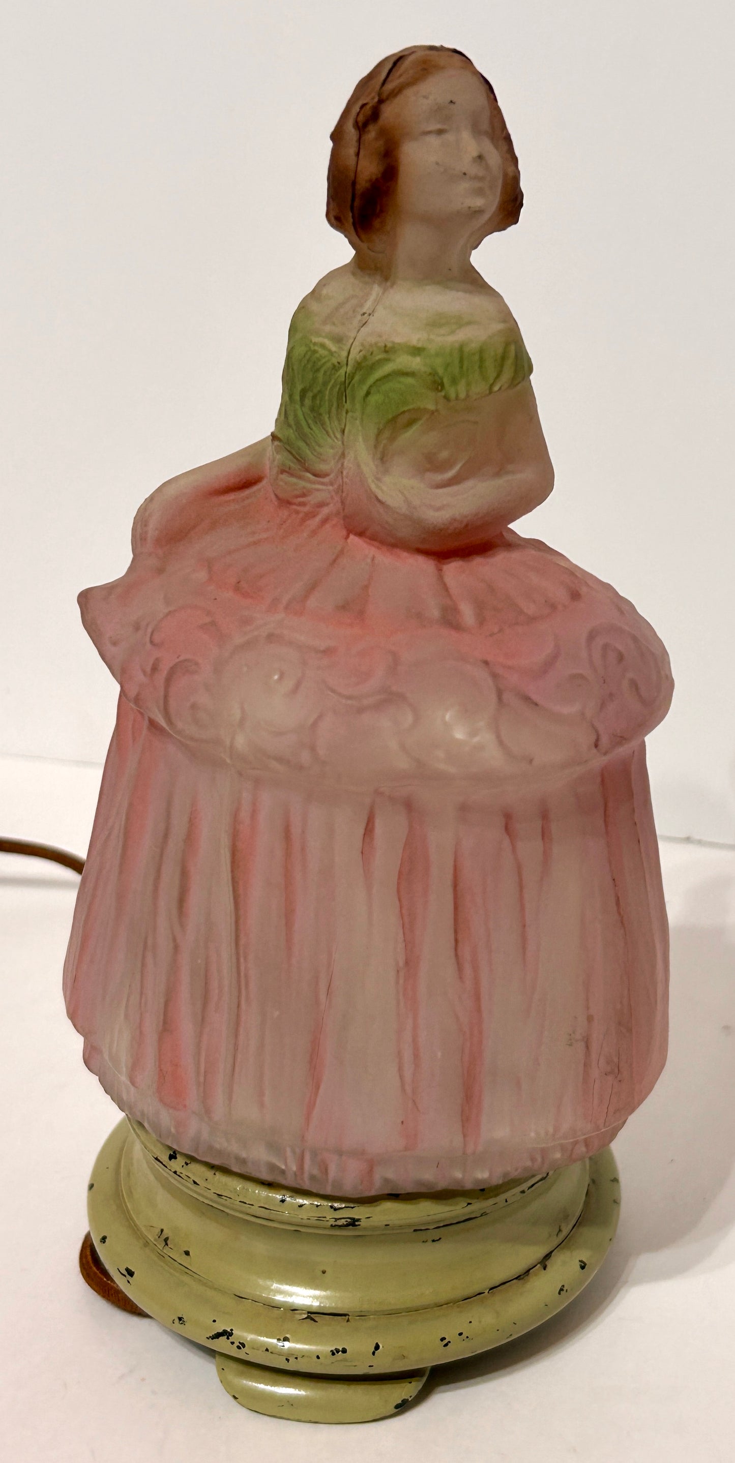 FIGURAL GIRL TIFFIN GLASS LAMP