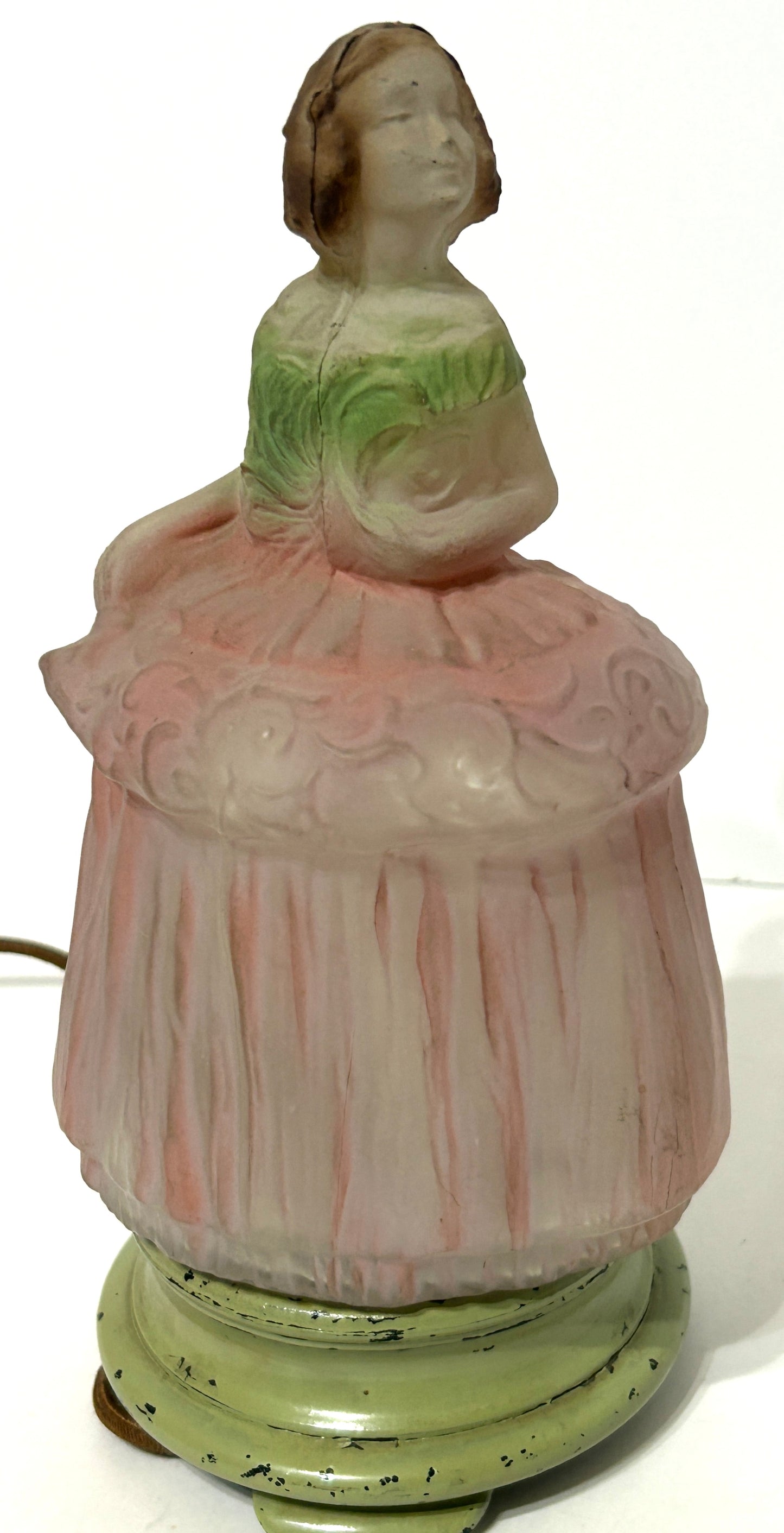 FIGURAL GIRL TIFFIN GLASS LAMP