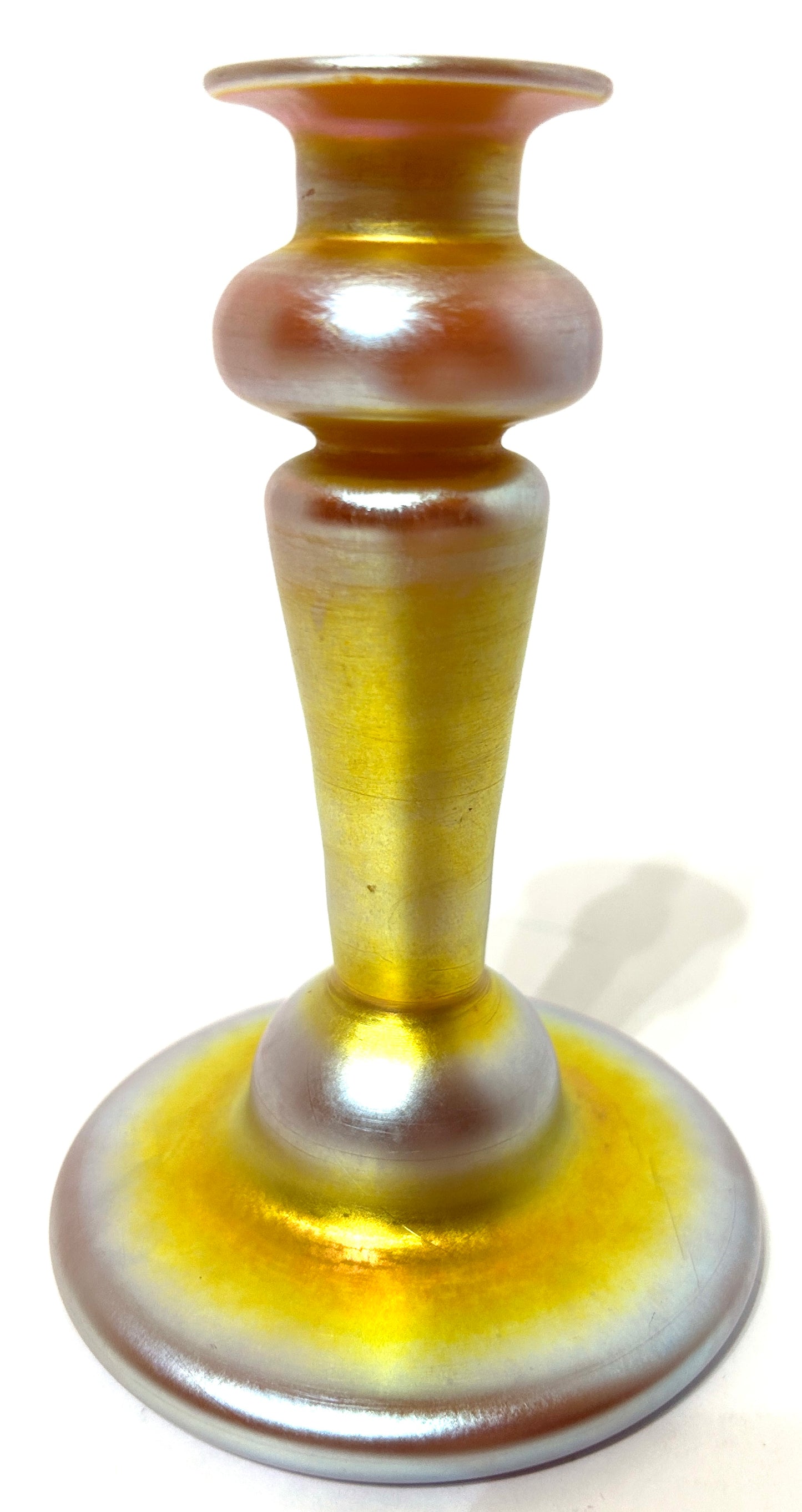 ANTIQUE ART GLASS GOLD IRRIDESCENT CANDLESTICK