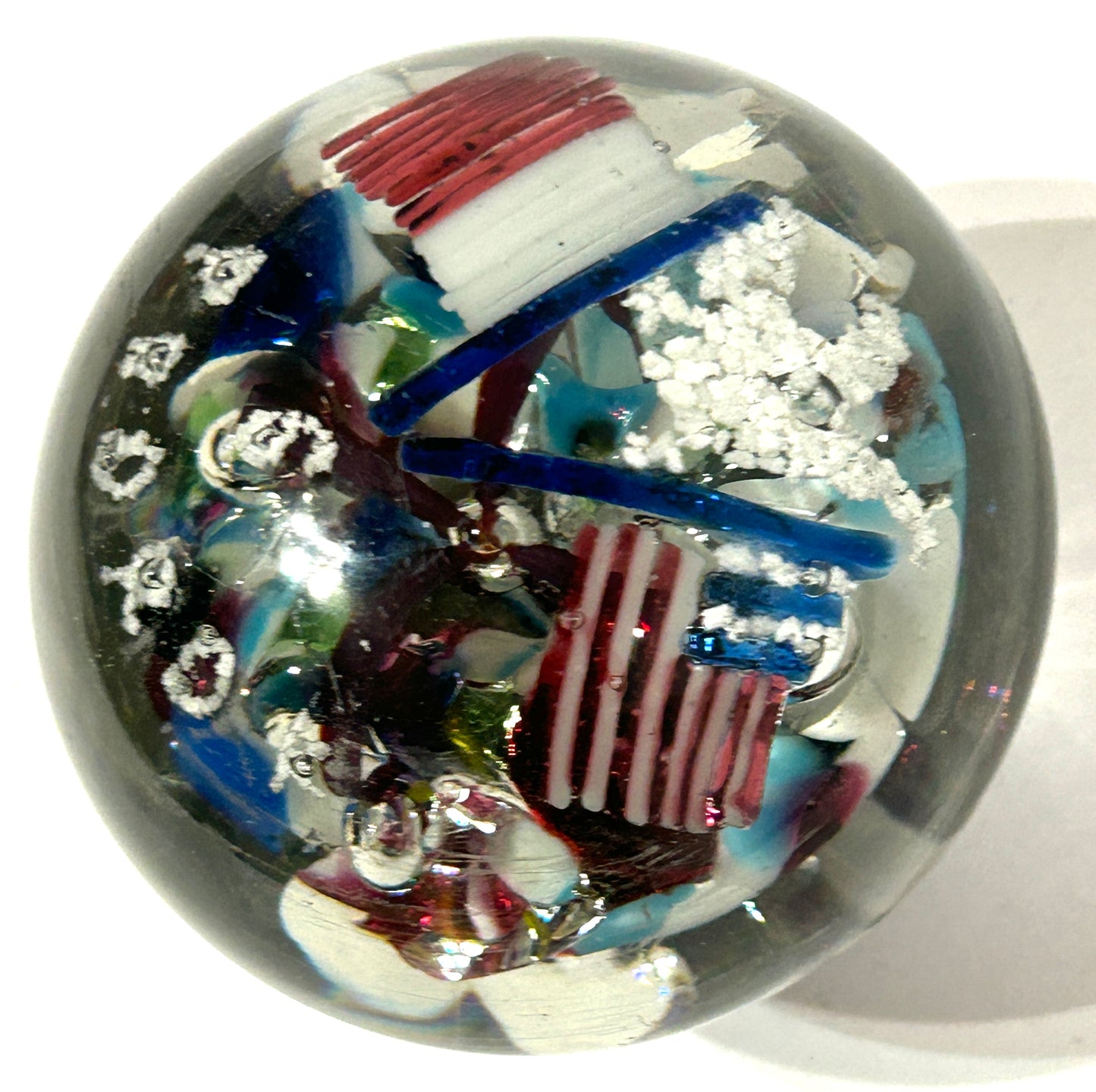 WORLE WAR I ERA GLASS PAPERWEIGHT OR DOOR STOP WITH PATRIOTIC EAGLE AND FLAGS
