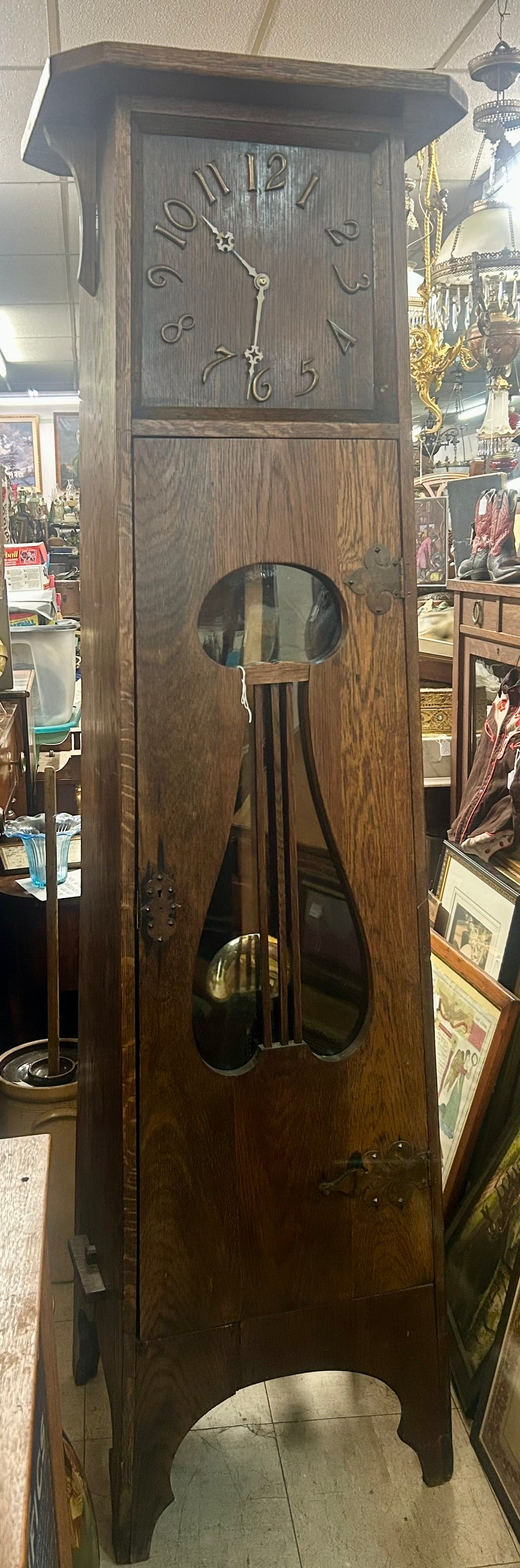 ARTS AND CRAFTS ANTIQUE OAK FLOOR CLOCK
