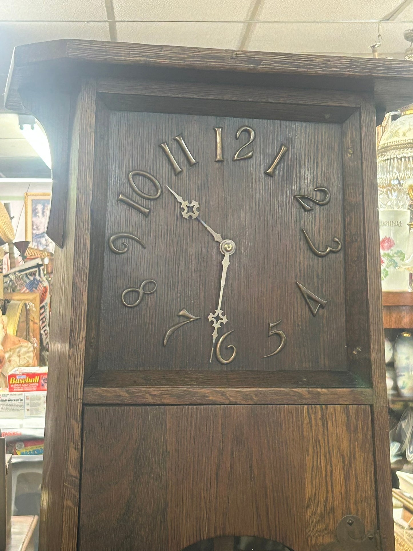 ARTS AND CRAFTS ANTIQUE OAK FLOOR CLOCK