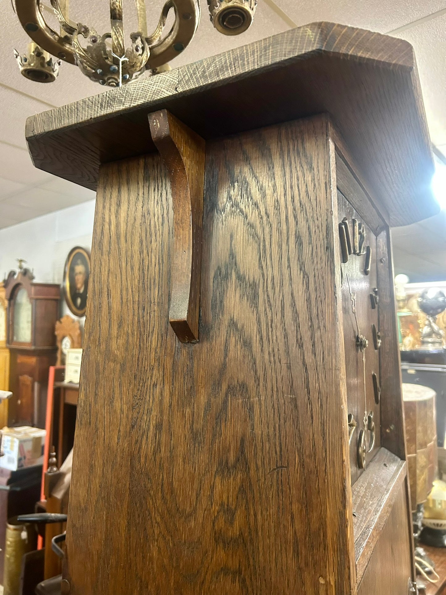 ARTS AND CRAFTS ANTIQUE OAK FLOOR CLOCK