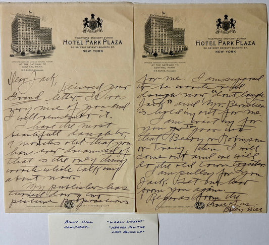 AUTOGRAPH OF COMPOSER BILLY HILL ON LETTER