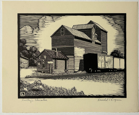 HERSCHEL LOGAN FAMOUS KANSAS ARTIST PRINT "HARTLEY'S ELEVATOR"