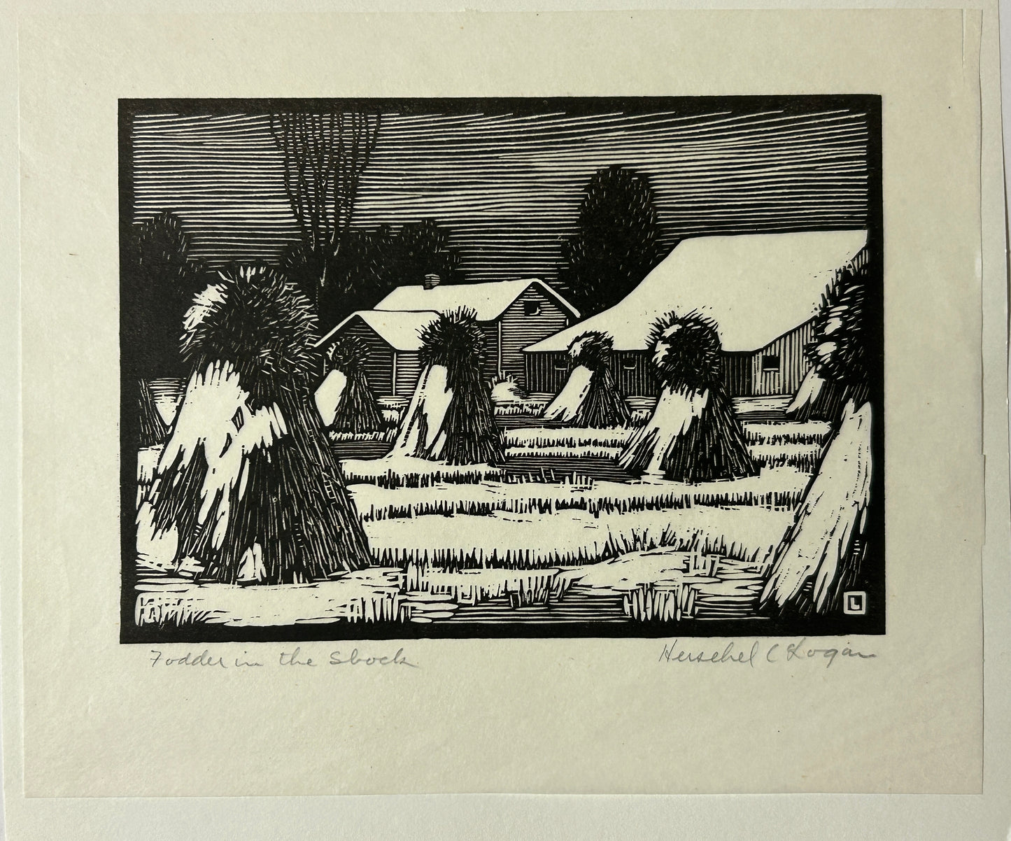 HERSCHEL LOGAN KANSAS FAMOUS ARTIST "FODDER IN THE SHOCK" SIGNED PRINT