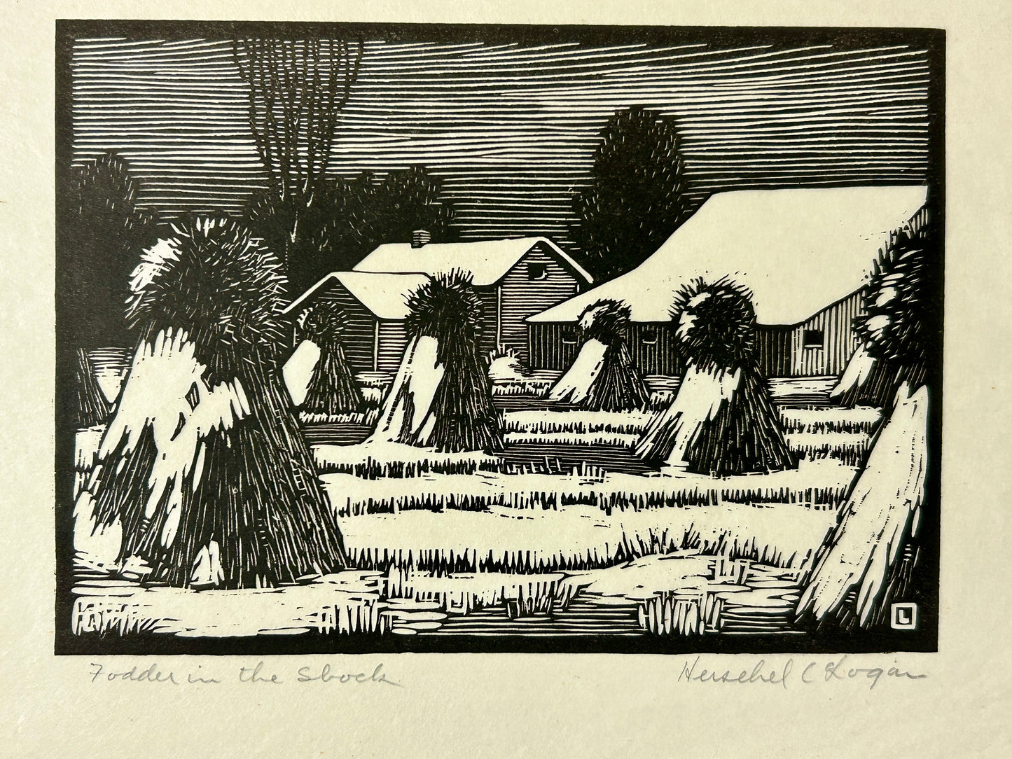 HERSCHEL LOGAN KANSAS FAMOUS ARTIST "FODDER IN THE SHOCK" SIGNED PRINT