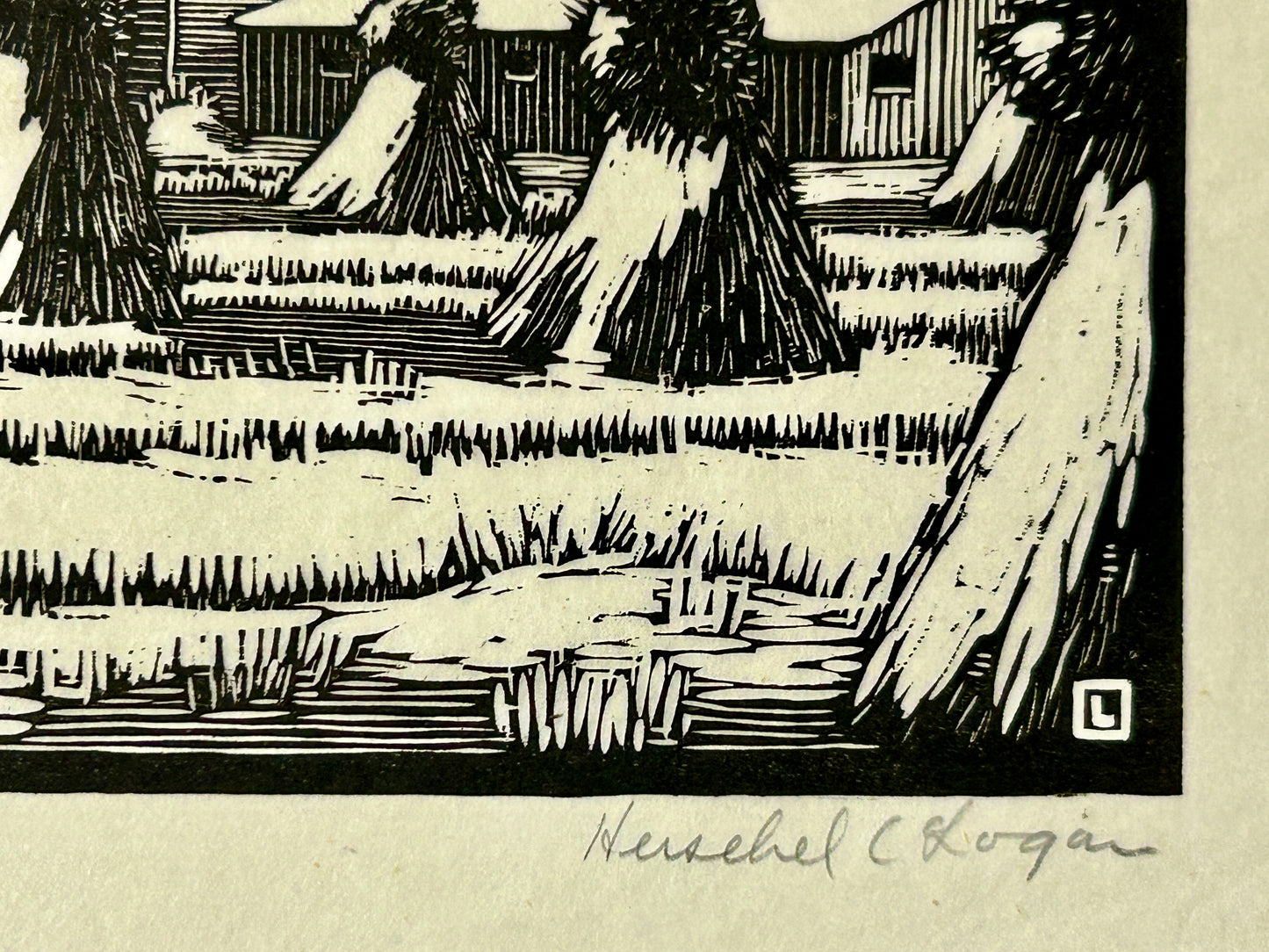 HERSCHEL LOGAN KANSAS FAMOUS ARTIST "FODDER IN THE SHOCK" SIGNED PRINT