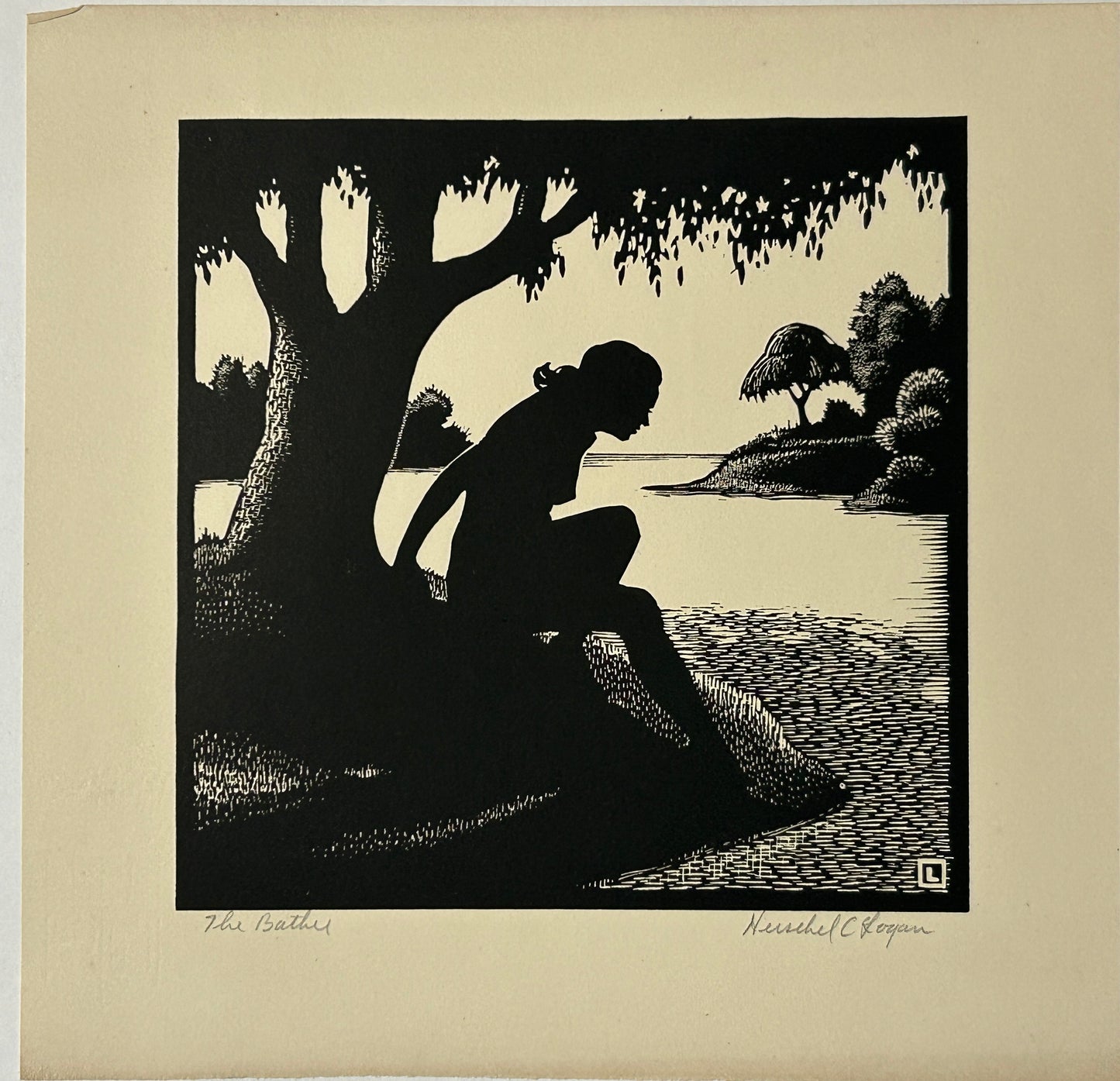 HERSCHEL LOGAN FAMOUS KANSAS ARTIST 1901-1987 "THE BATHER" SIGNED PRINT