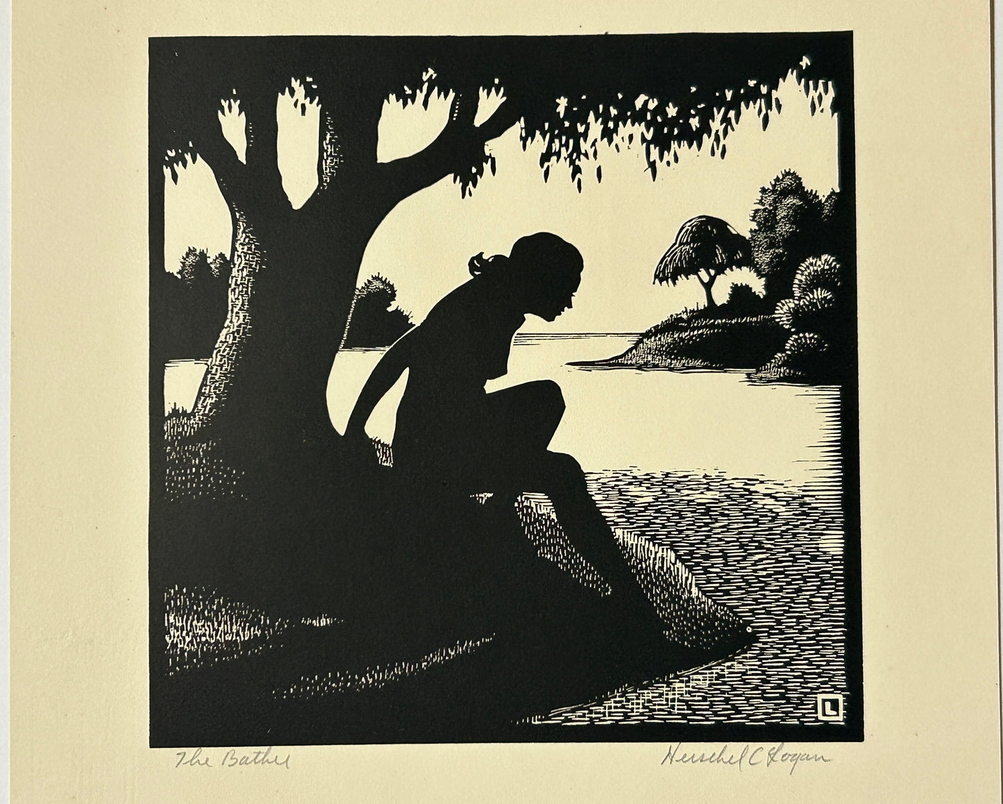 HERSCHEL LOGAN FAMOUS KANSAS ARTIST 1901-1987 "THE BATHER" SIGNED PRINT