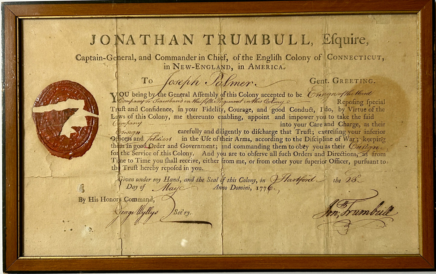 1776 CONNECTICUT SIGNED BY JONATHAN TRUMBLE MILITARY COMMISSION