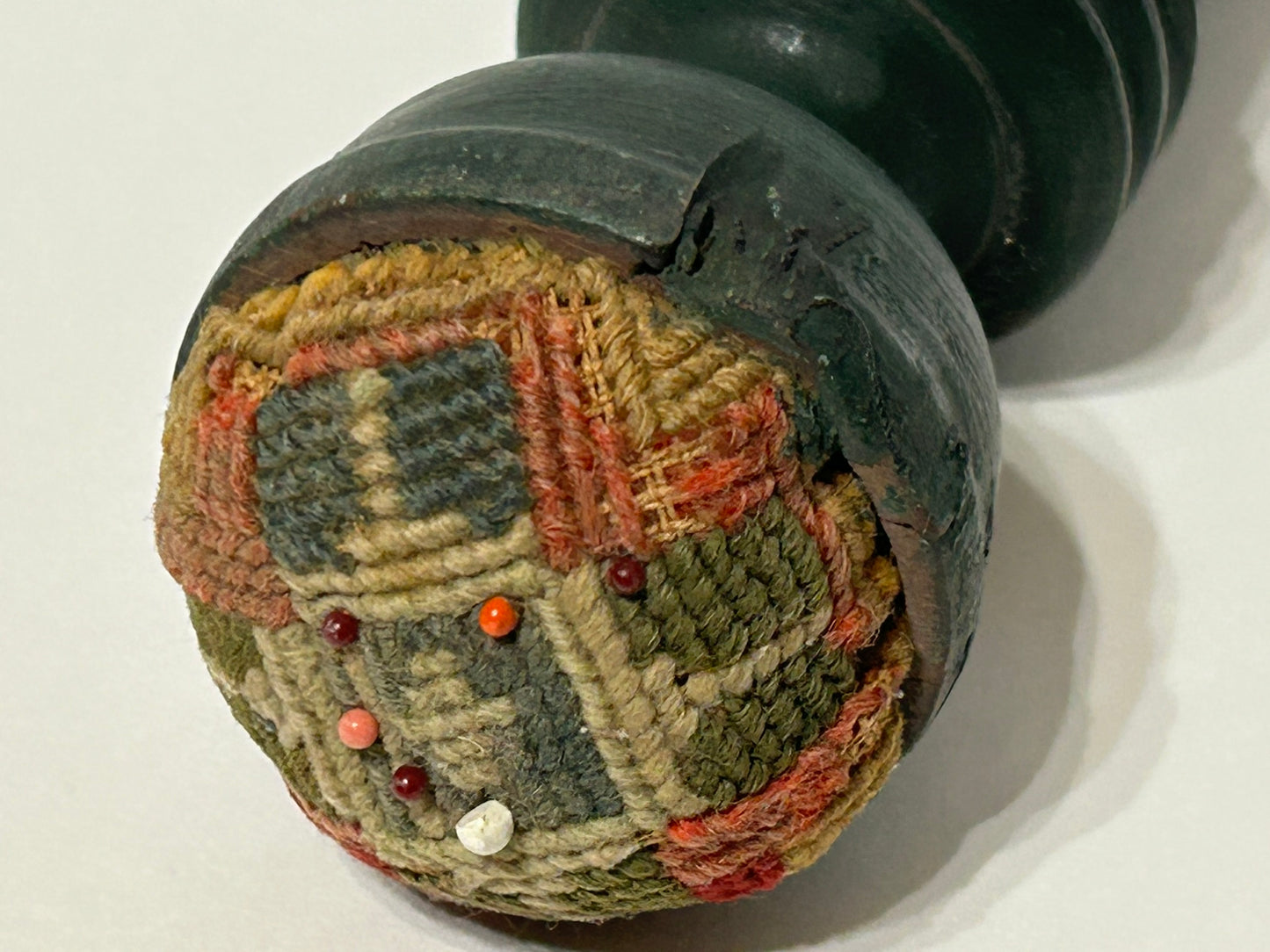 EARLY SEWING CLAMP PAINTED GREEN WOOD
