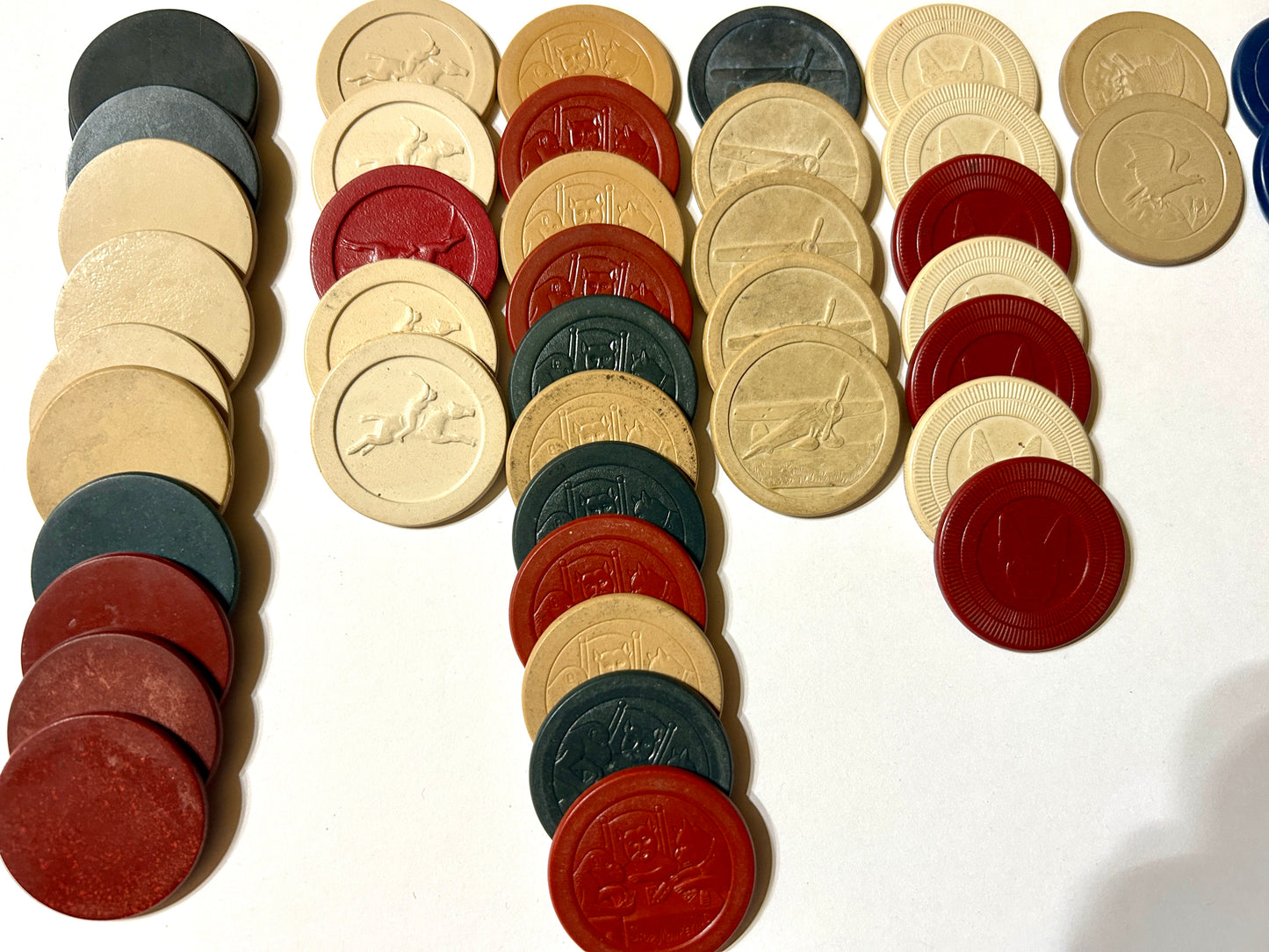 ANTIQUE CLAY POKER CHIPS WITH DECORATIONS