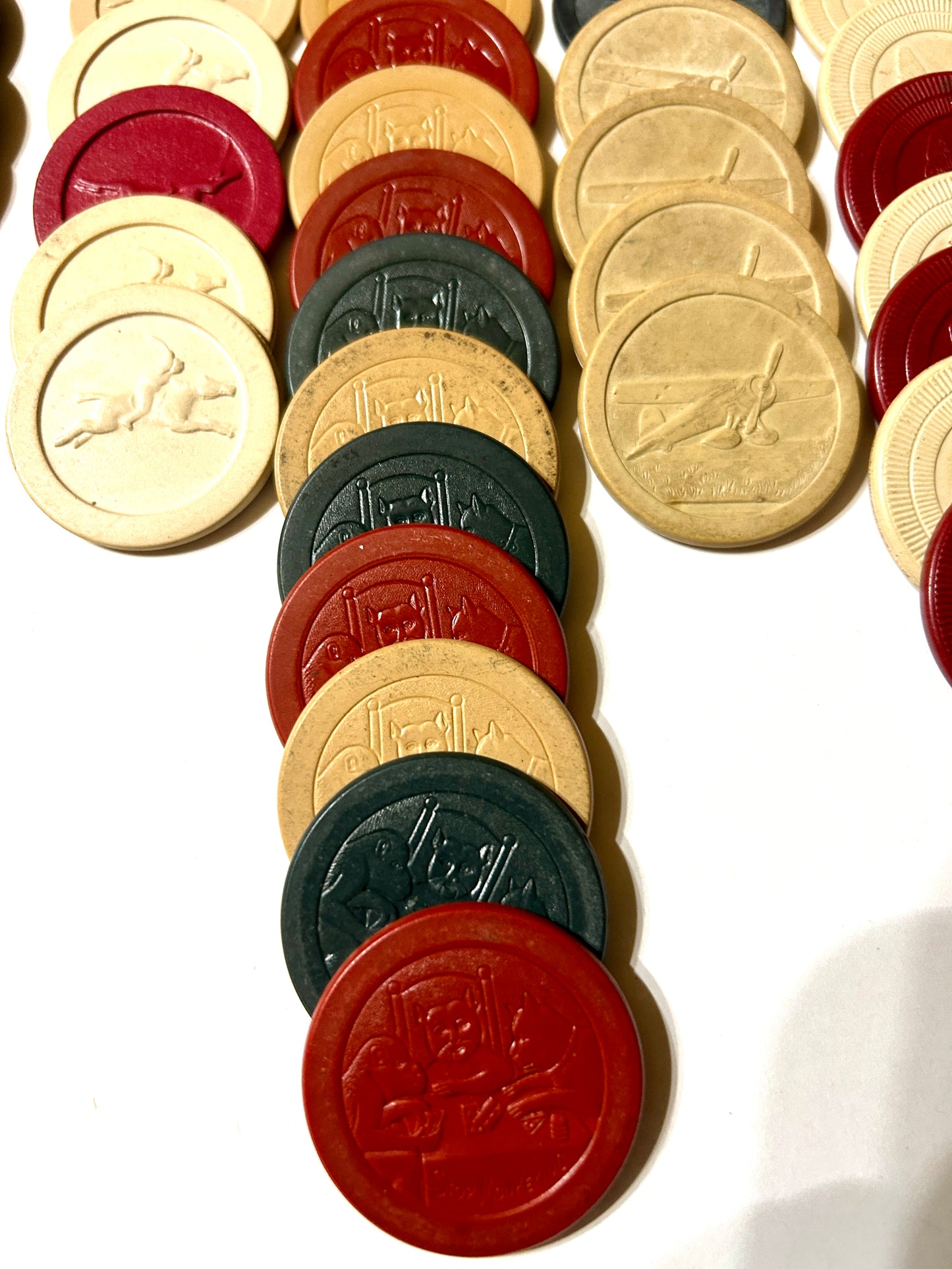 ANTIQUE CLAY POKER CHIPS WITH DECORATIONS
