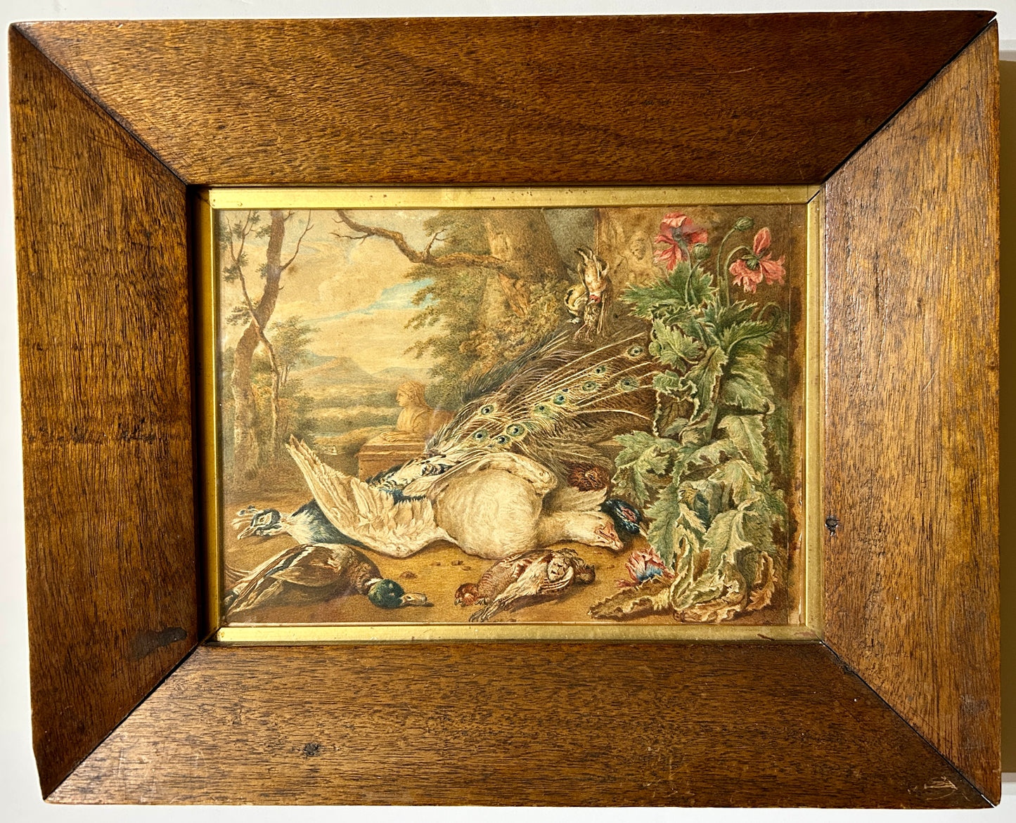 EARLY GAME WATERCOLOR PAINTING MARKED 1828