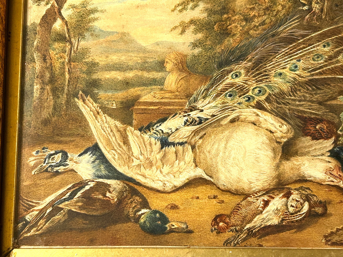 EARLY GAME WATERCOLOR PAINTING MARKED 1828