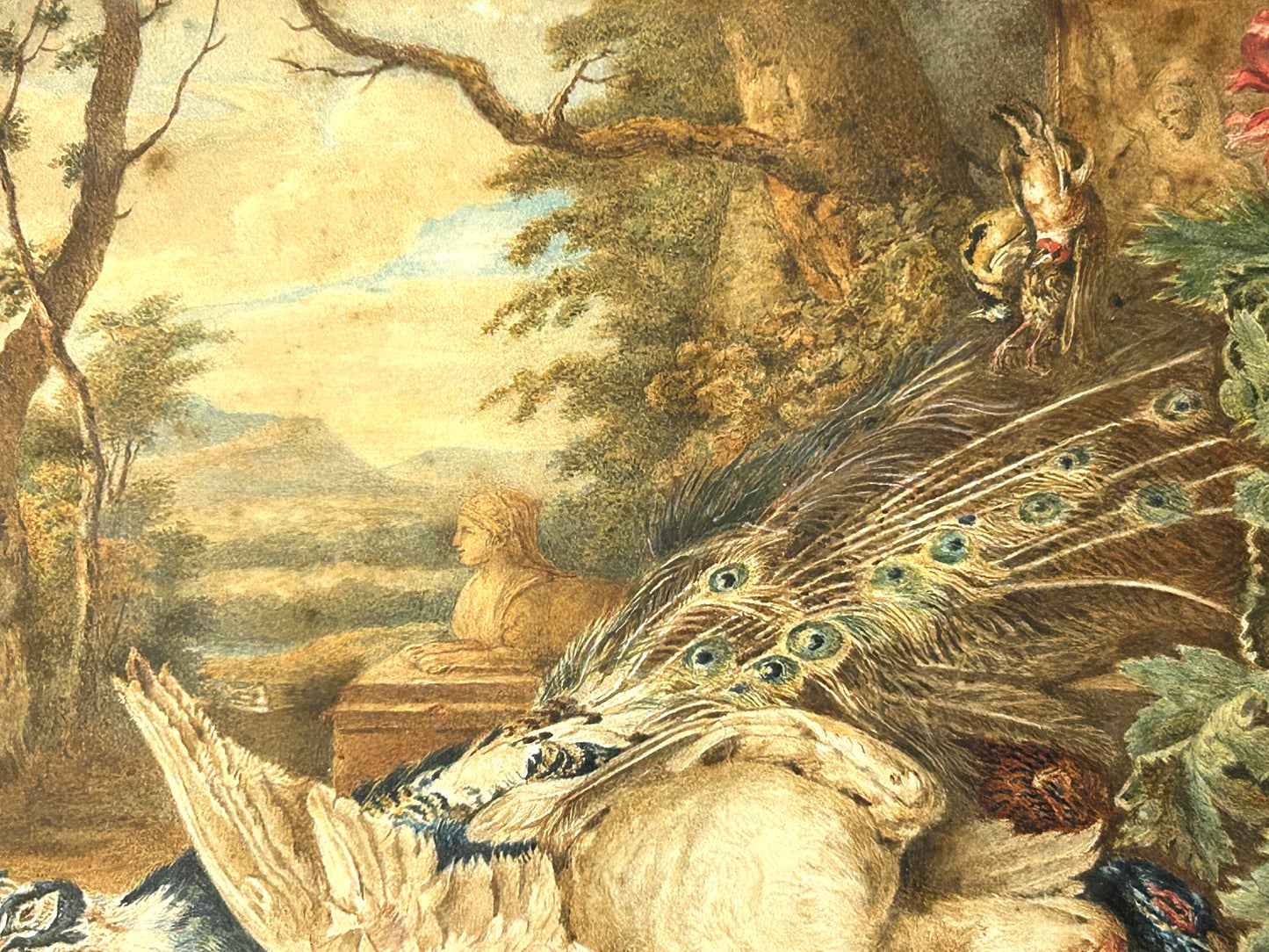 EARLY GAME WATERCOLOR PAINTING MARKED 1828