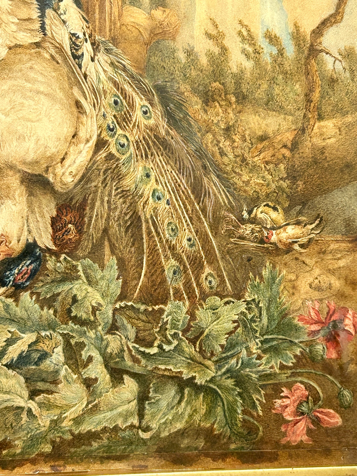 EARLY GAME WATERCOLOR PAINTING MARKED 1828