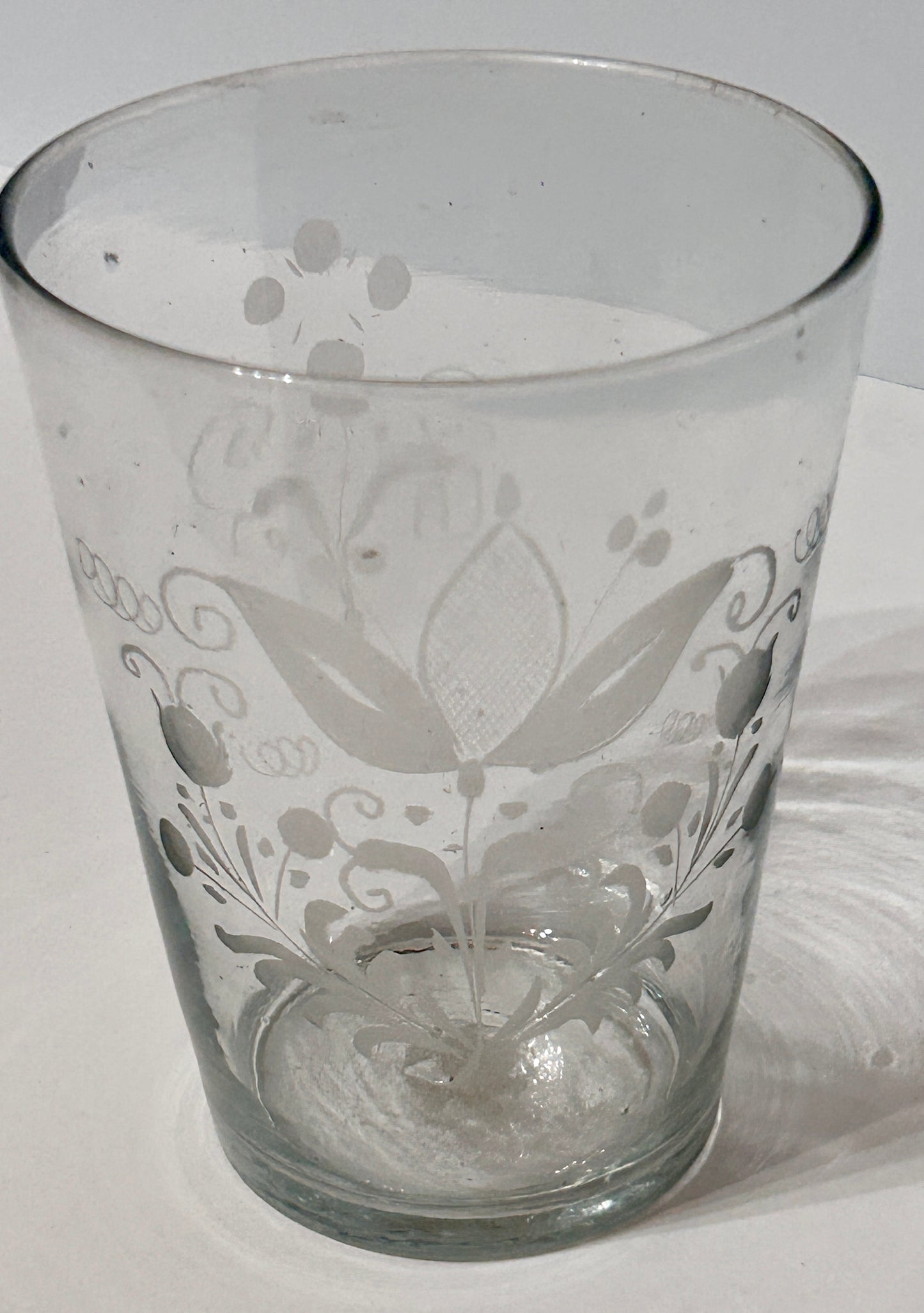 STEIGEL TYPE EARLY BLOWN GLASS ETCHED FLIP GLASS