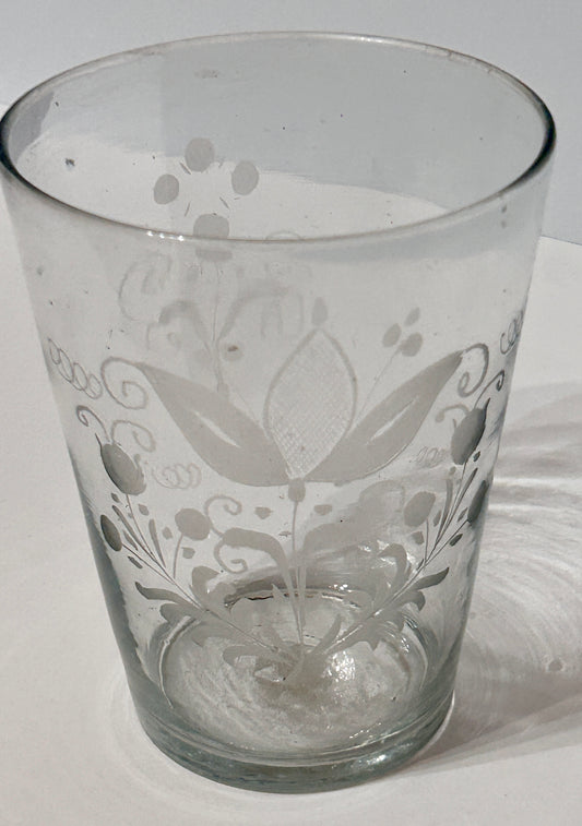 STEIGEL TYPE EARLY BLOWN GLASS ETCHED FLIP GLASS