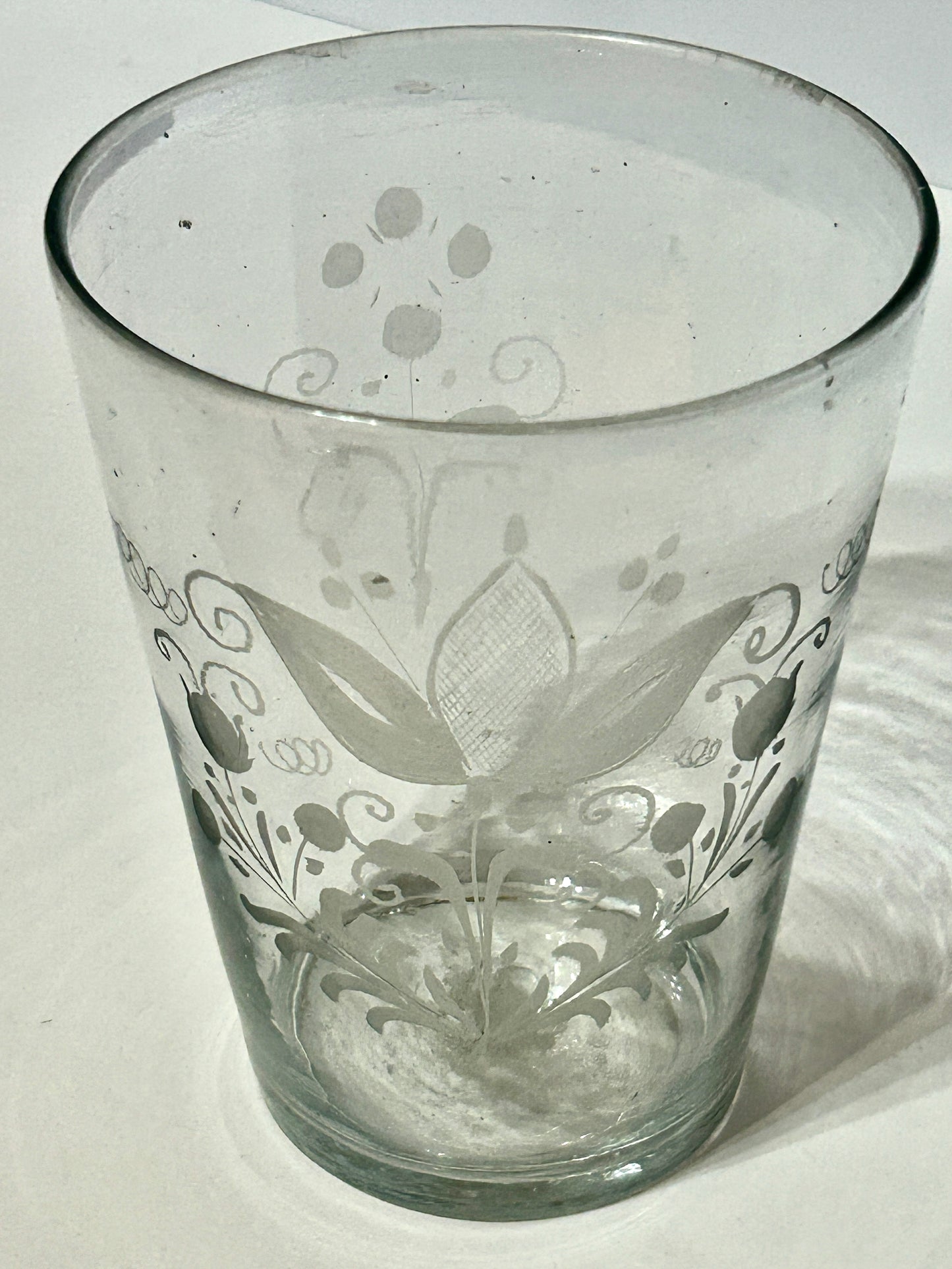STEIGEL TYPE EARLY BLOWN GLASS ETCHED FLIP GLASS