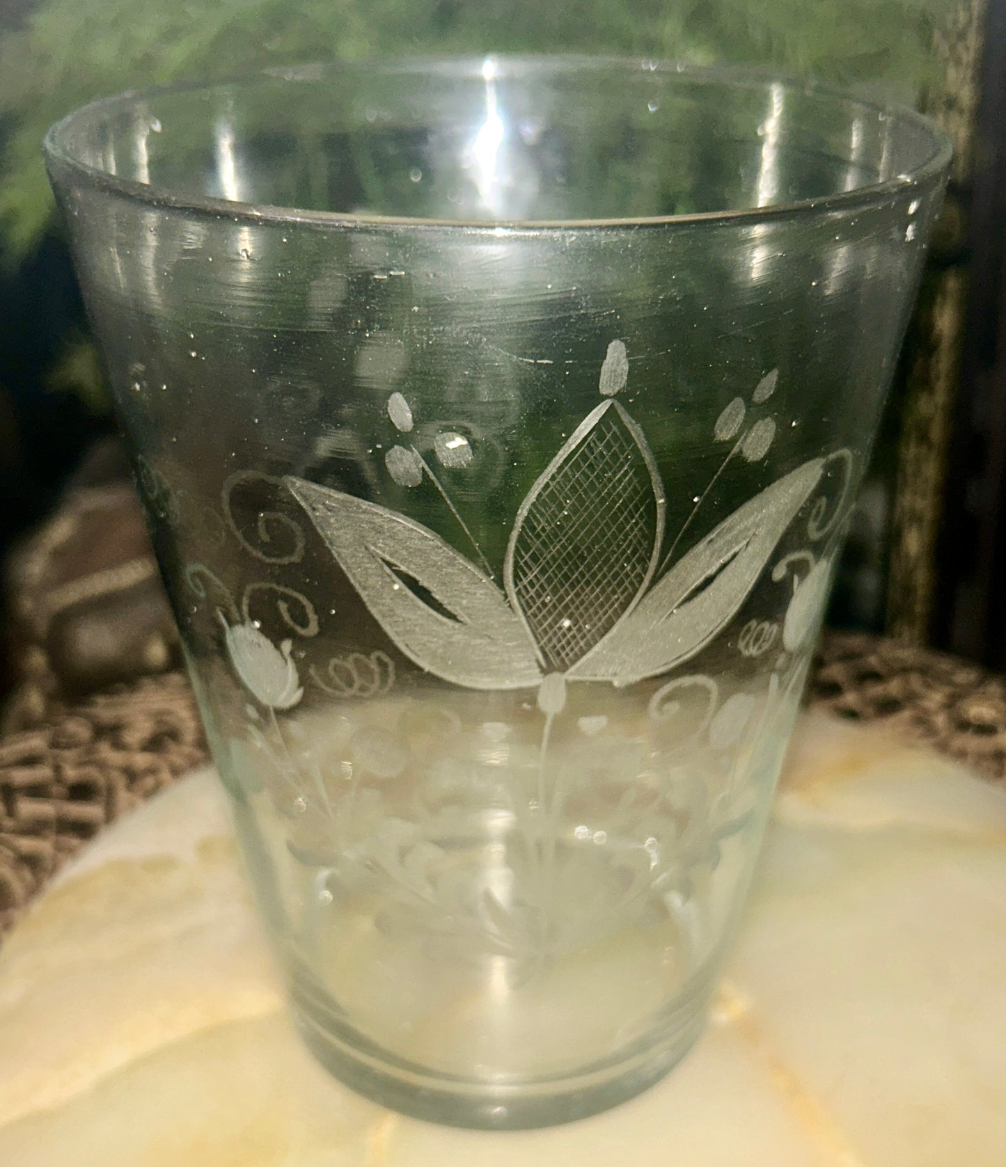 STEIGEL TYPE EARLY BLOWN GLASS ETCHED FLIP GLASS