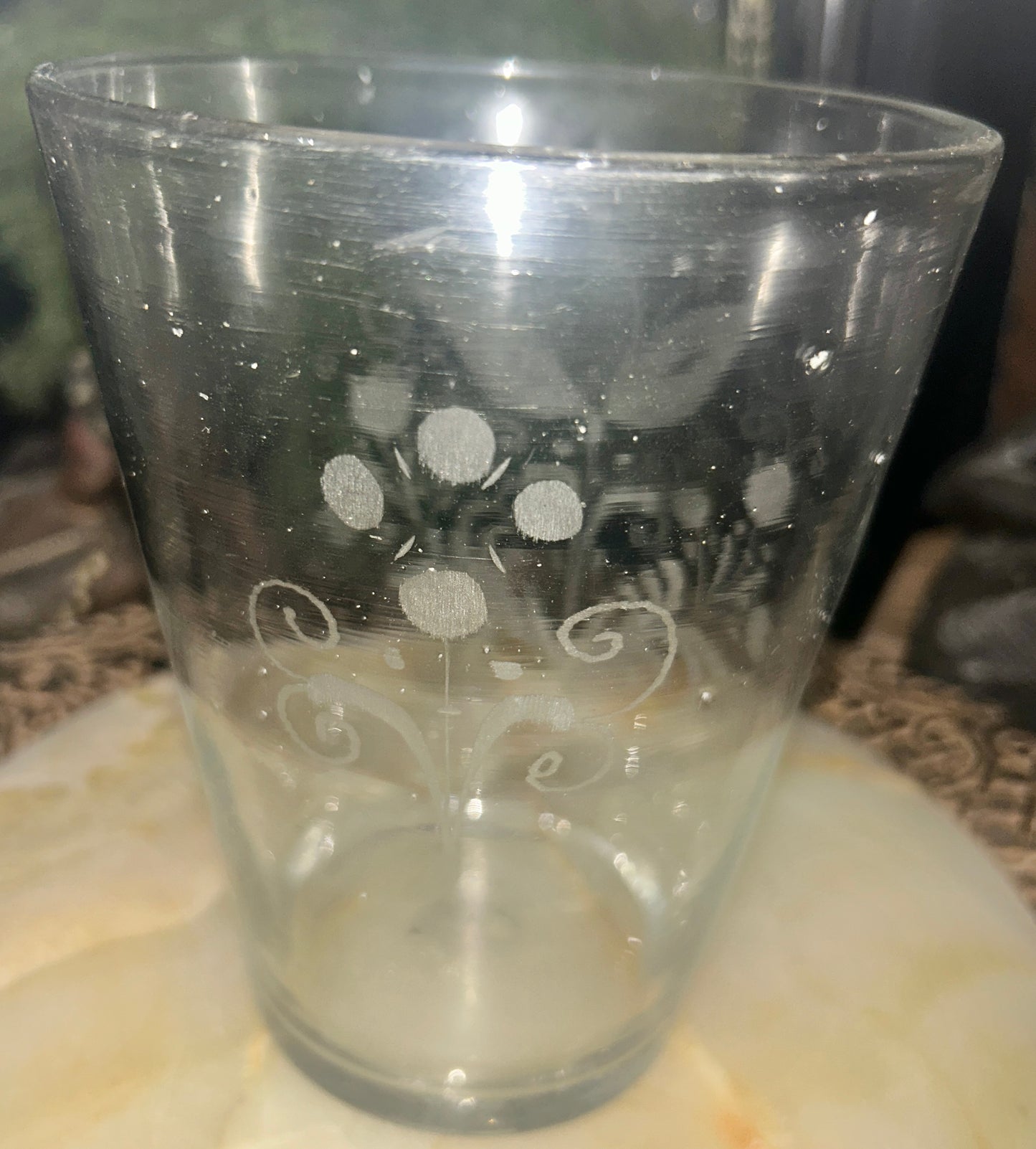 STEIGEL TYPE EARLY BLOWN GLASS ETCHED FLIP GLASS