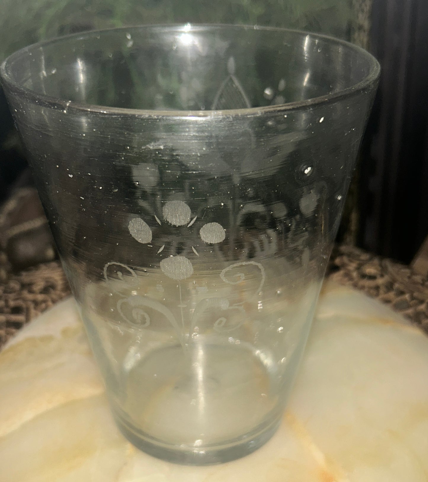 STEIGEL TYPE EARLY BLOWN GLASS ETCHED FLIP GLASS