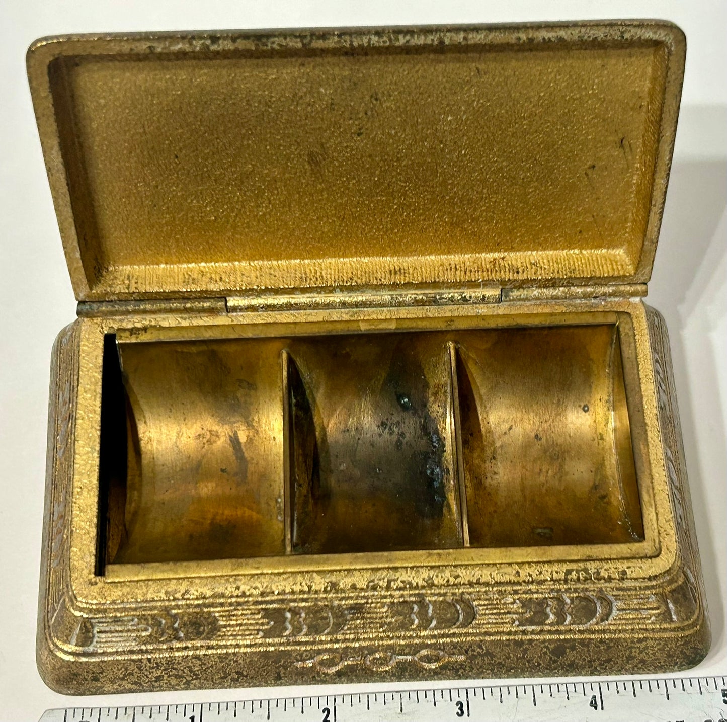 TIFFANY STUDIO INDIAN PATTERN STAMP BOX