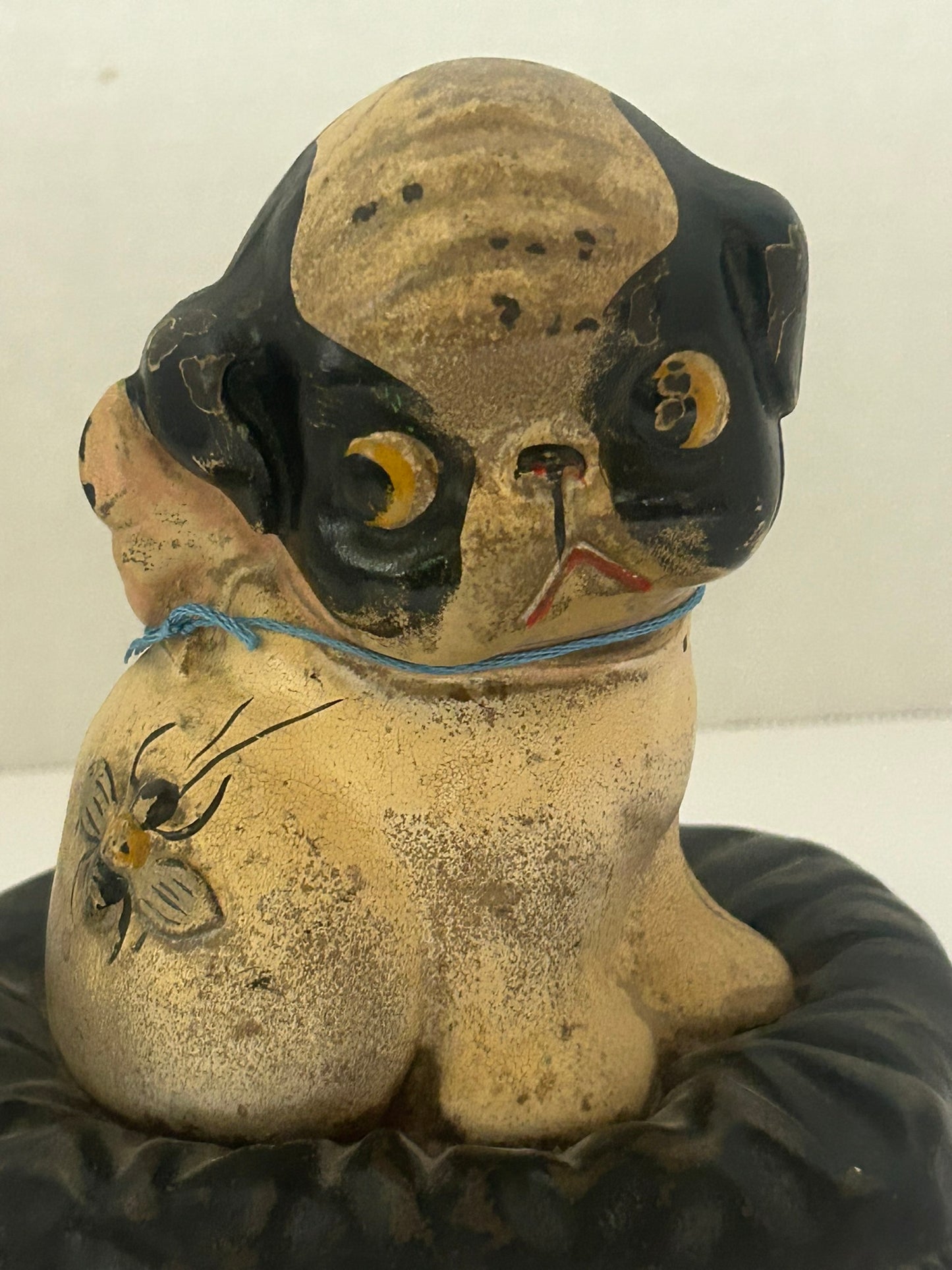 ANTIQUE CAST IRON BANK FIDO ON A PILLOW