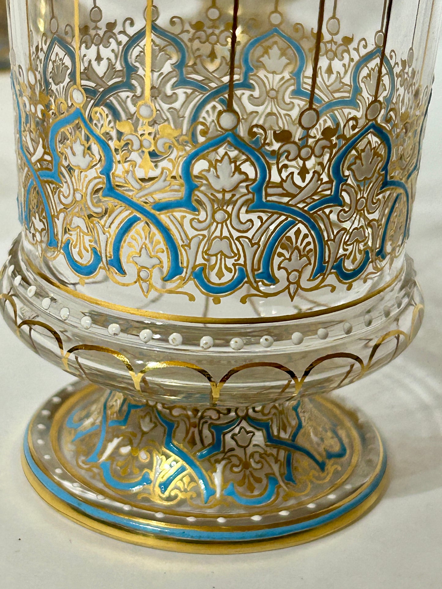 LOBMEYR VIENNA AUSTRIA GLASS FOOTED PERSIAN MOTIF ENAMELED SET OF TUMBLERS