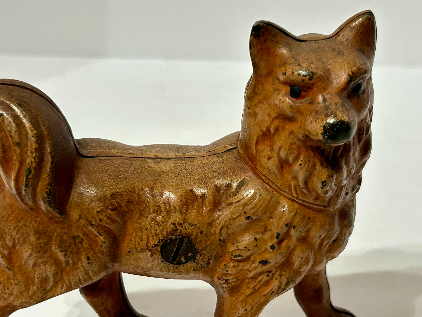 ANTIQUE HUSKEY DOG IRON BANK