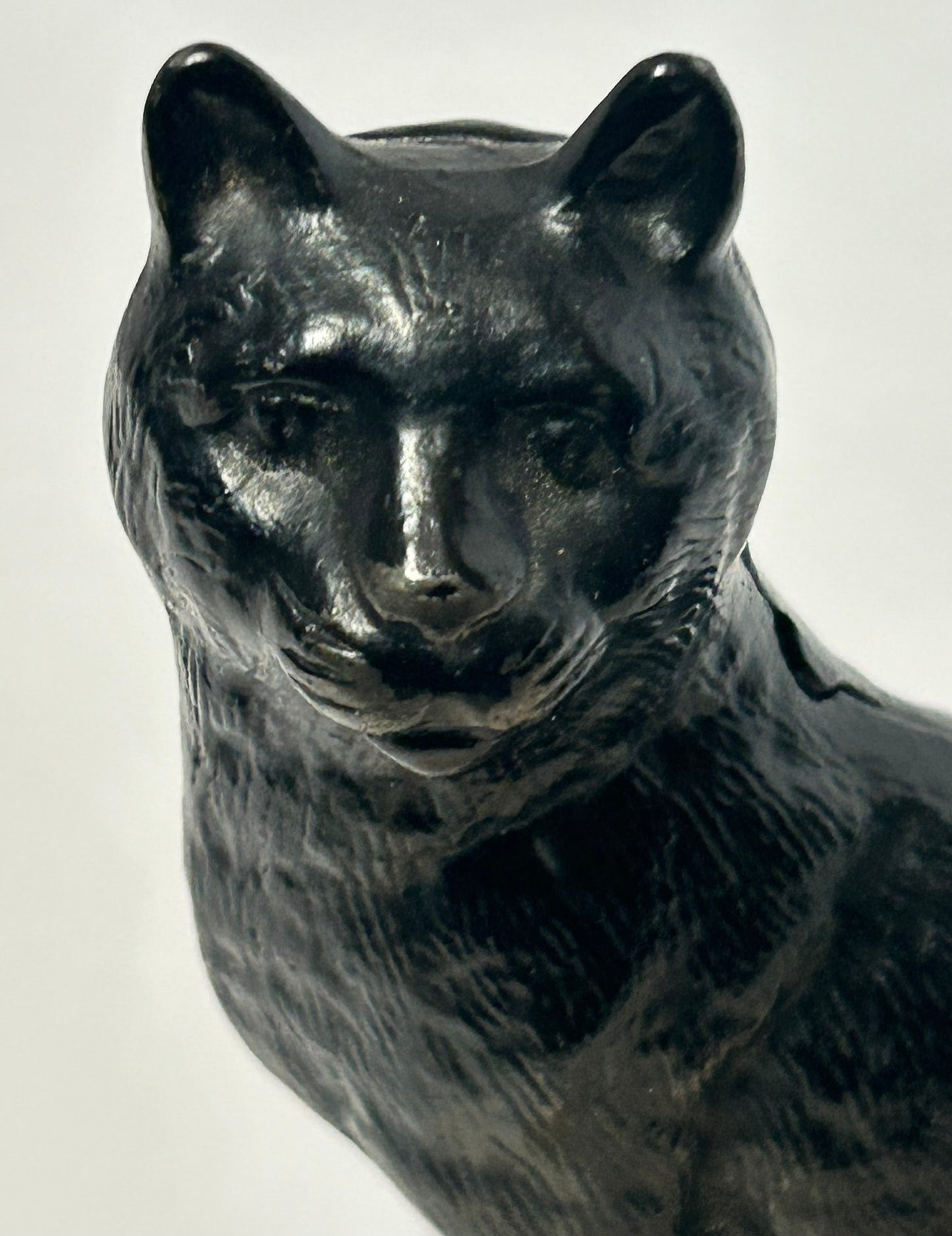 ANTIQUE IRON SEATED CAT STILL BANK