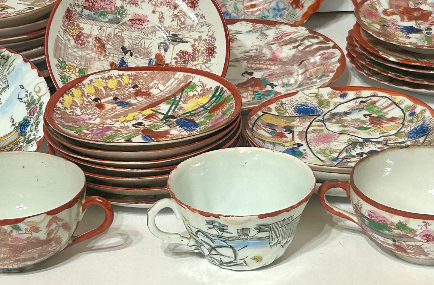 JAPANESE RED AND WHITE DINNERWARE MISC. PIECES FROM 1930'S- NO SHIPPING