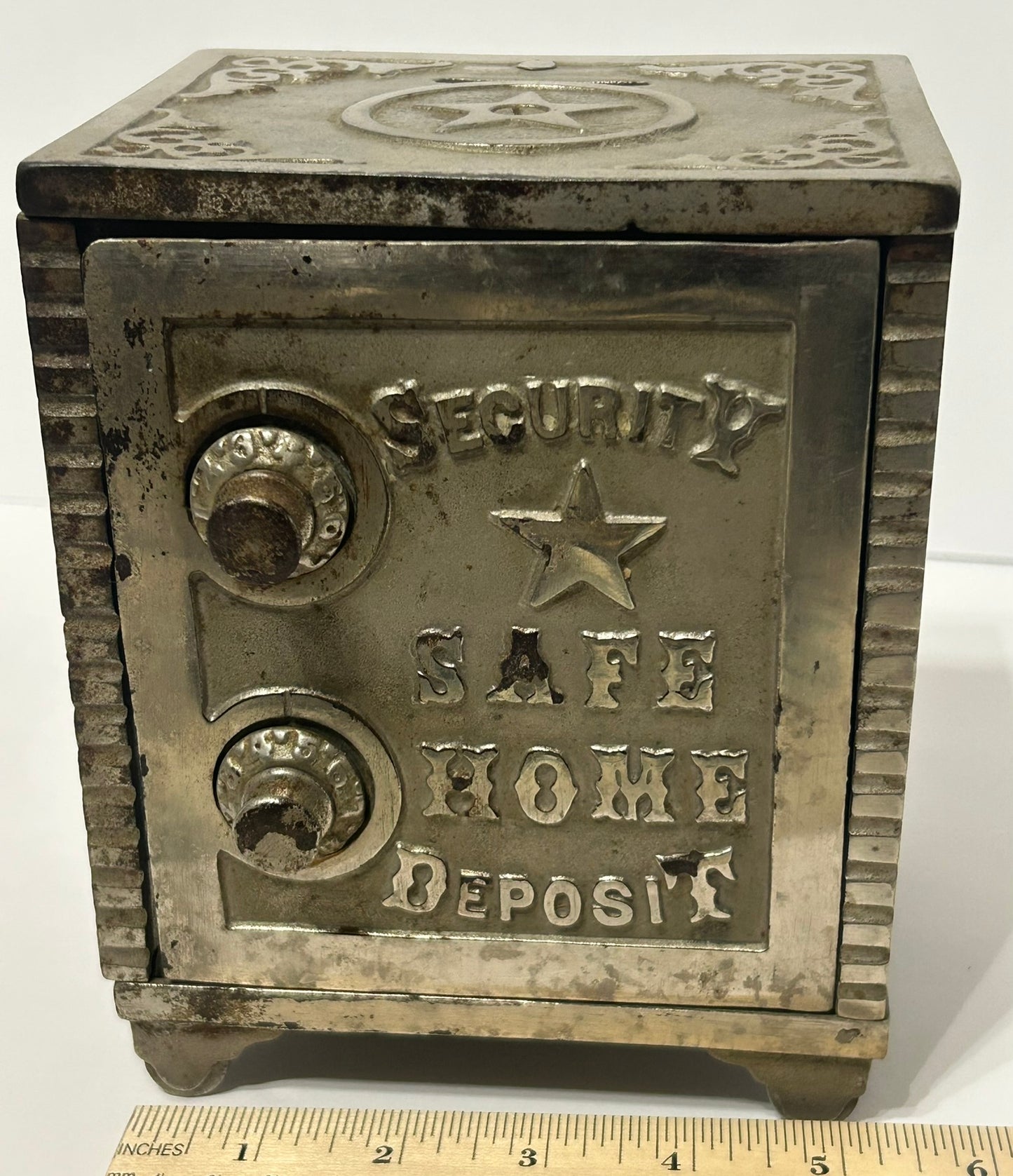 ANTIQUE CAST IRON SECURITY SAFE LARGE BANK