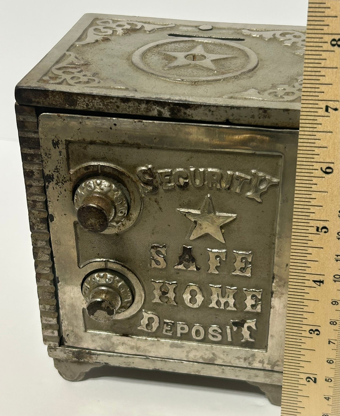 ANTIQUE CAST IRON SECURITY SAFE LARGE BANK