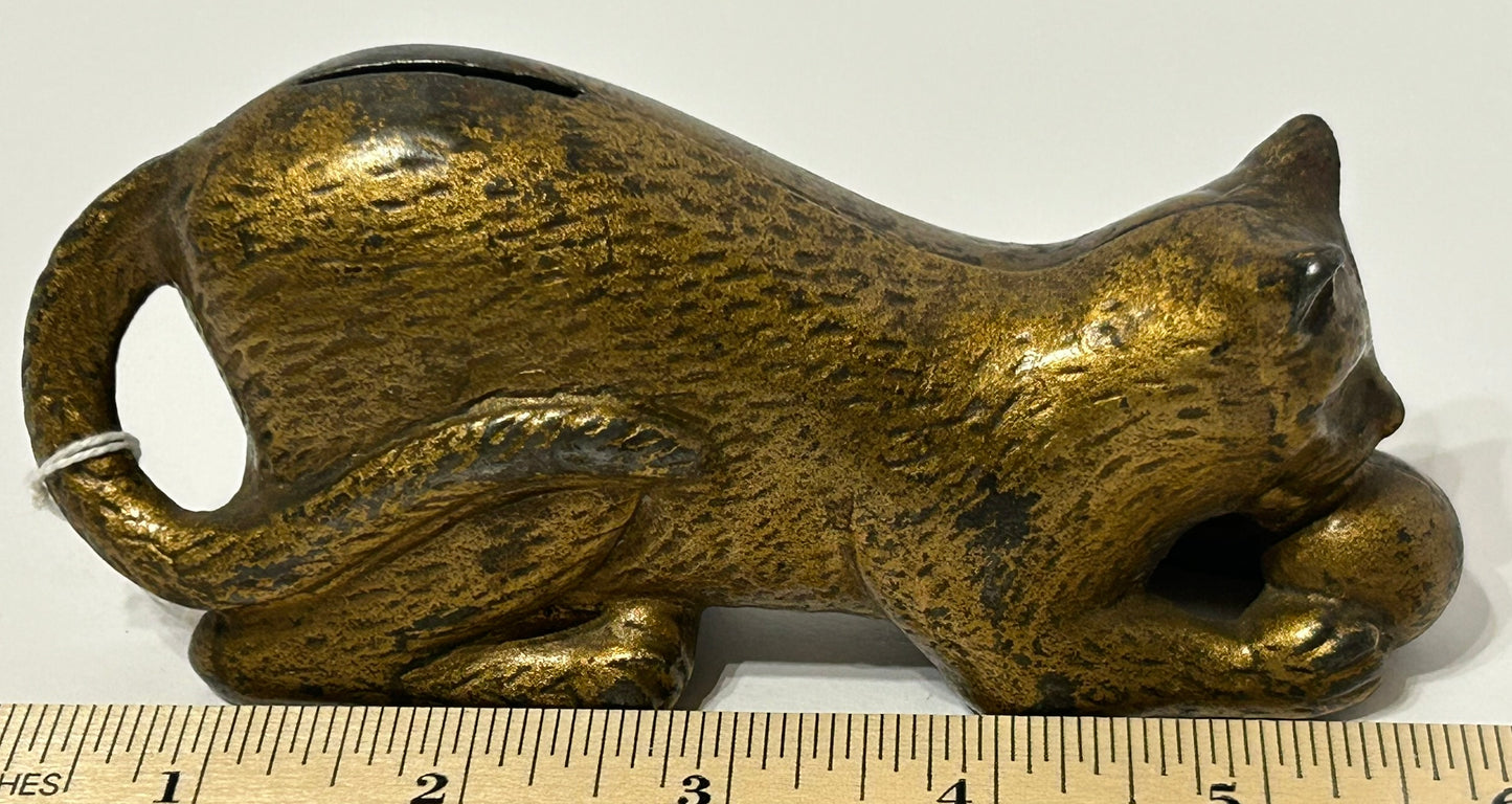 ANTIQUE CAT WITH BALL CAST IRON STILL BANK