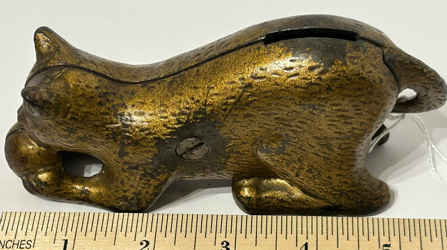 ANTIQUE CAT WITH BALL CAST IRON STILL BANK