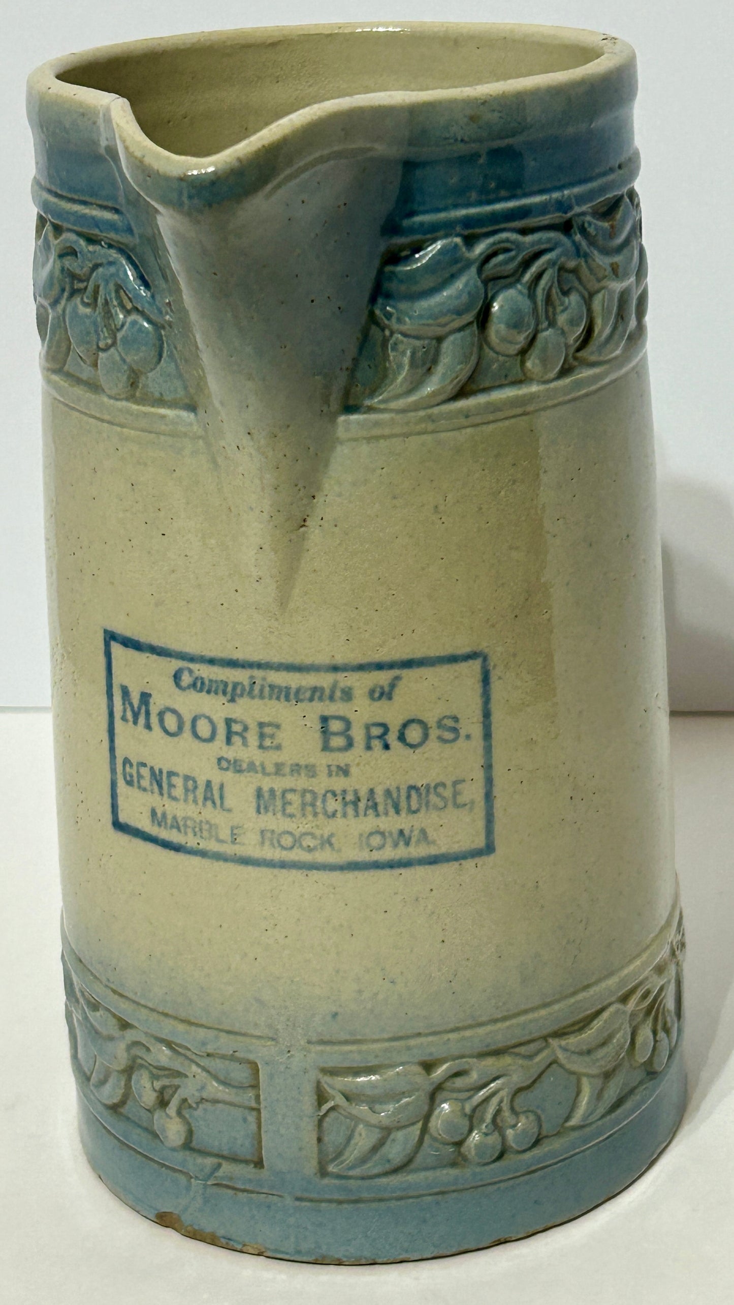 RED WING IOWA ADVERTISING CHERRY BAND STONEWARE PITCHER