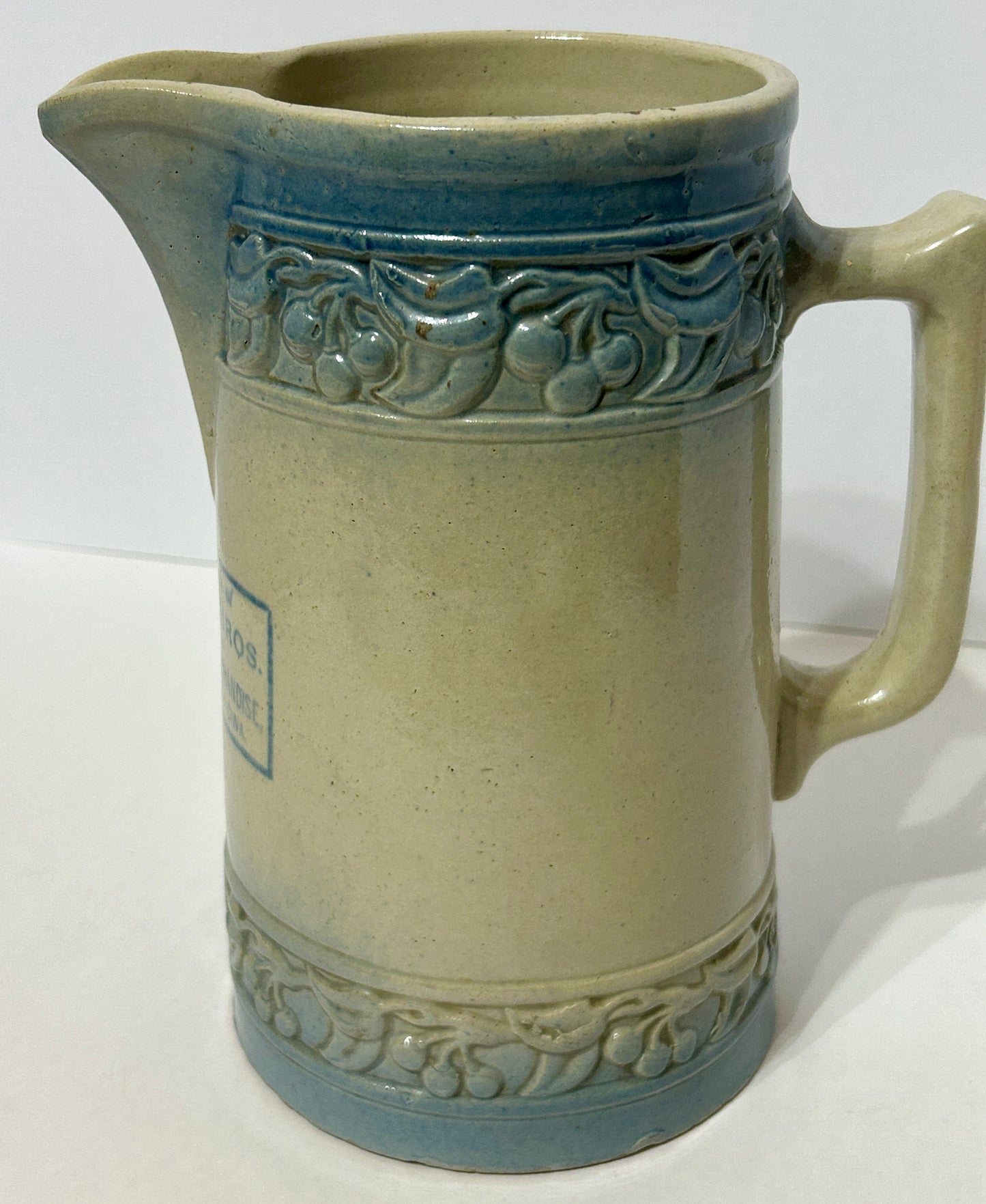 RED WING IOWA ADVERTISING CHERRY BAND STONEWARE PITCHER