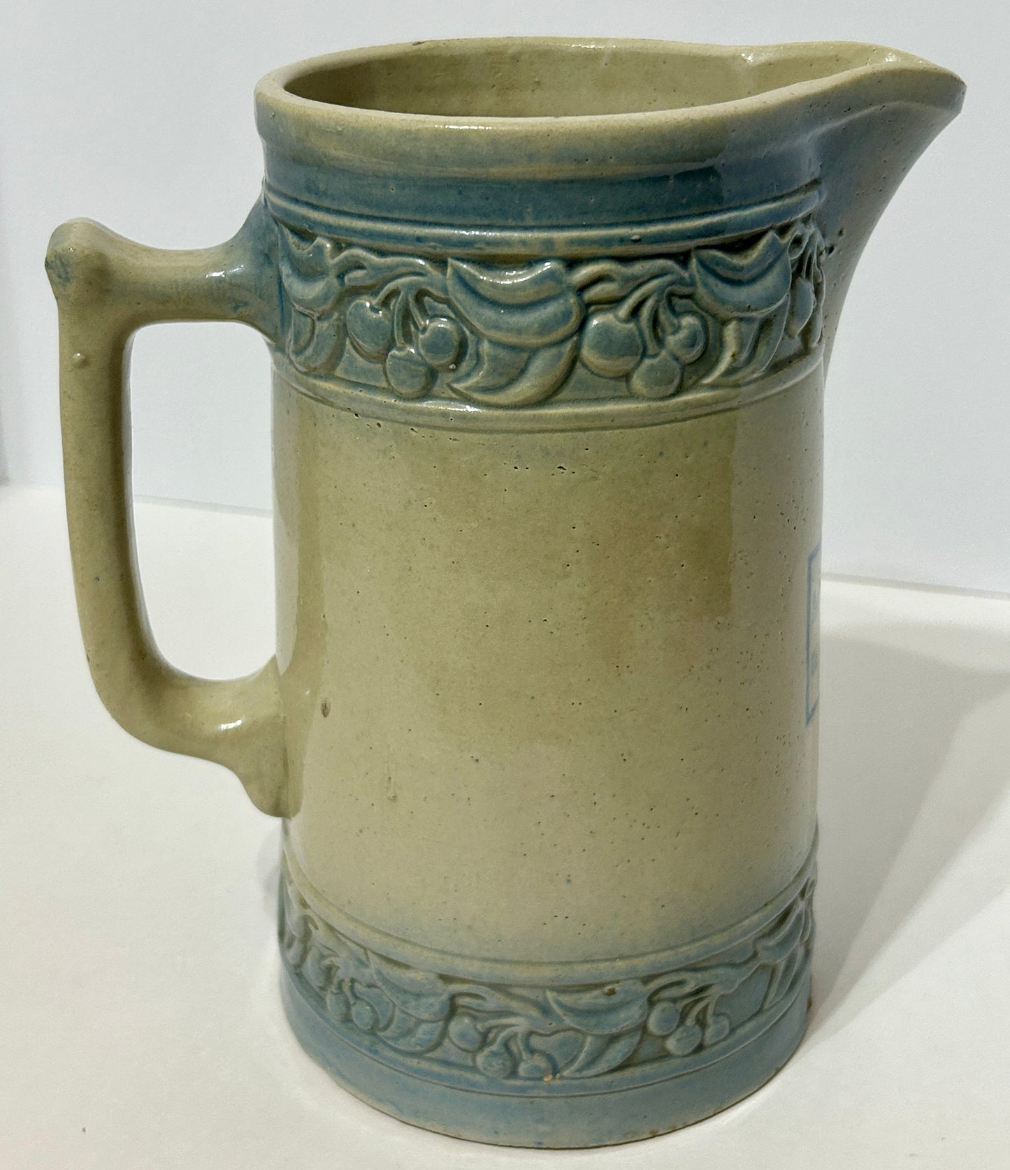 RED WING IOWA ADVERTISING CHERRY BAND STONEWARE PITCHER