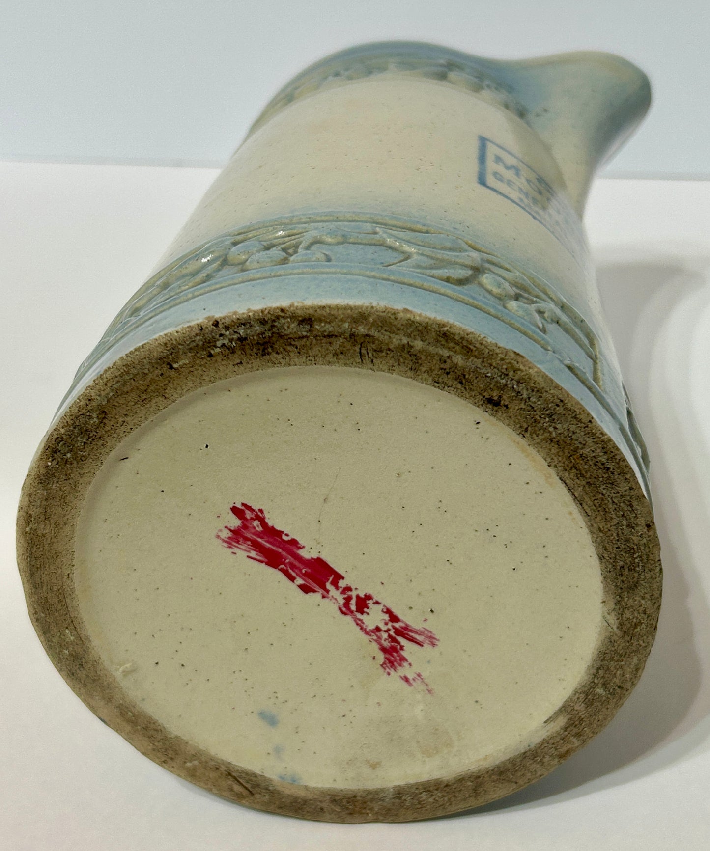 RED WING IOWA ADVERTISING CHERRY BAND STONEWARE PITCHER